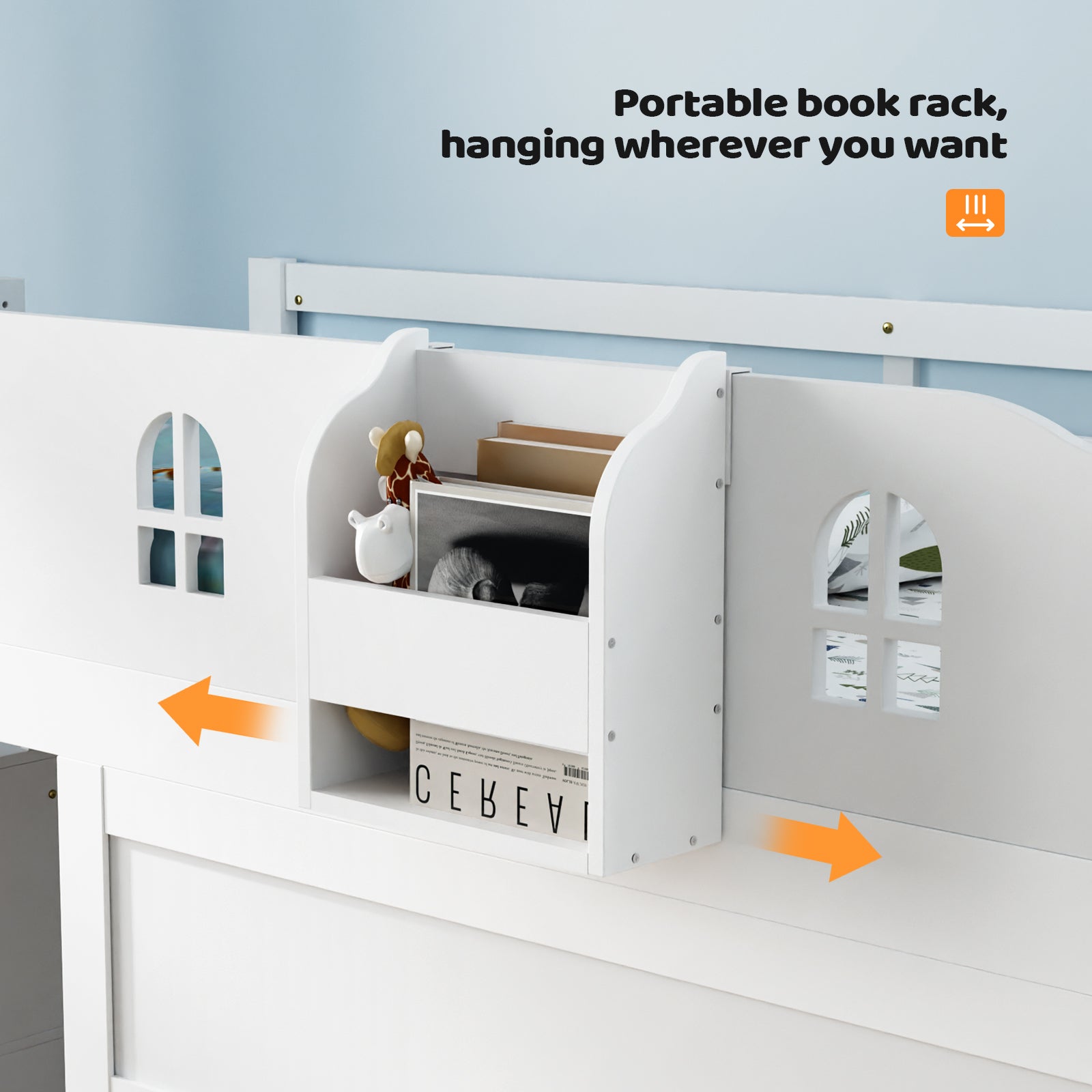 JOYMOR Wood Low Loft Bed Twin Size Bed Frame with Castle Guardrail