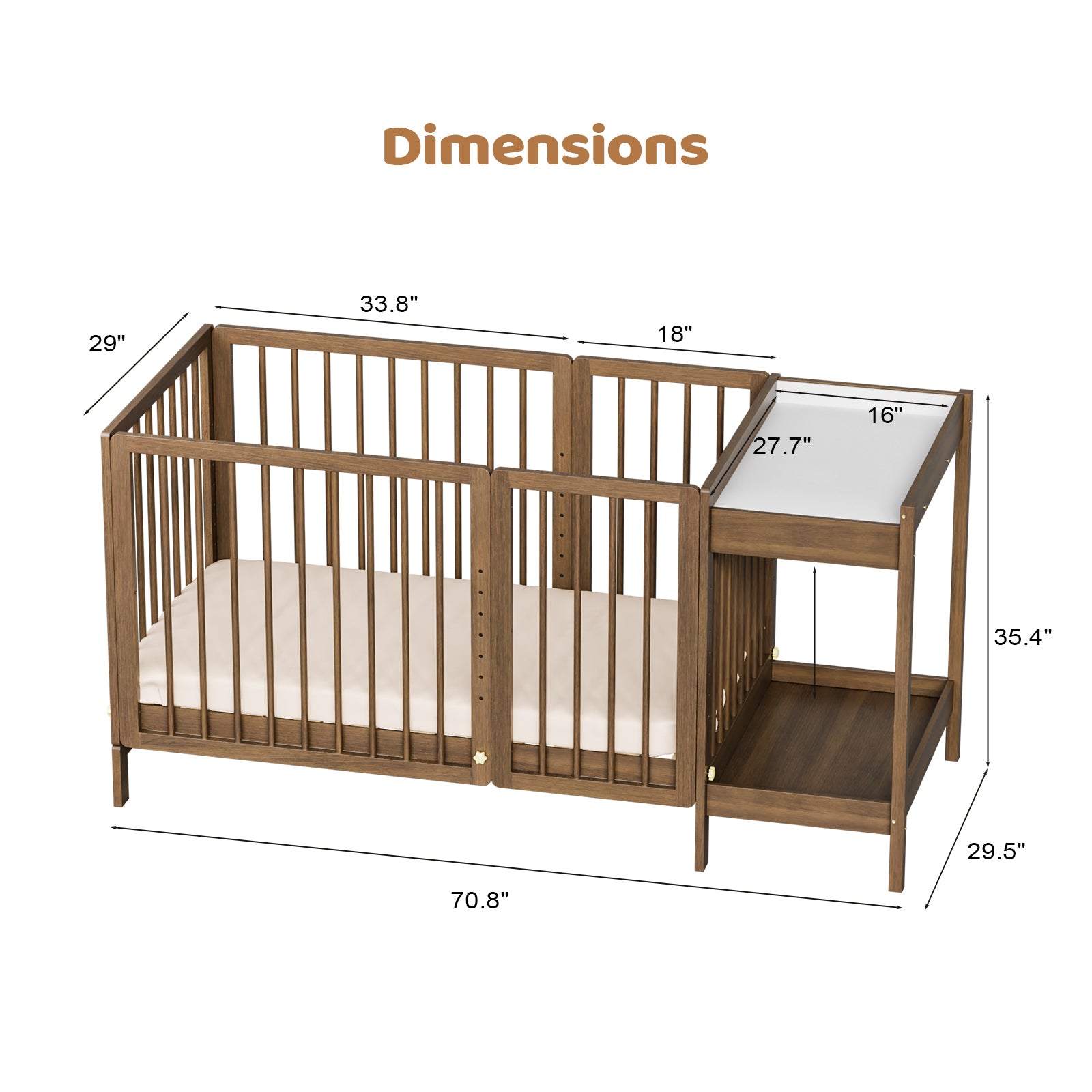 JOYMOR 8 in 1 Convertible Crib with Mattress Full Toddler Size Crib