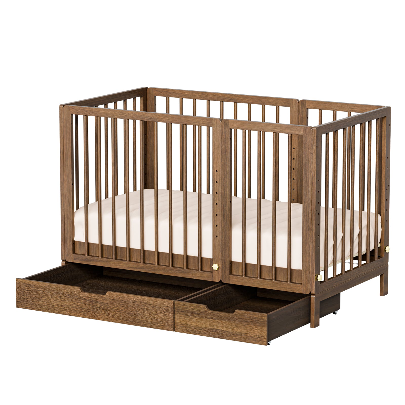 JOYMOR 8 in 1 Convertible Crib with Mattress Full Toddler Size Crib