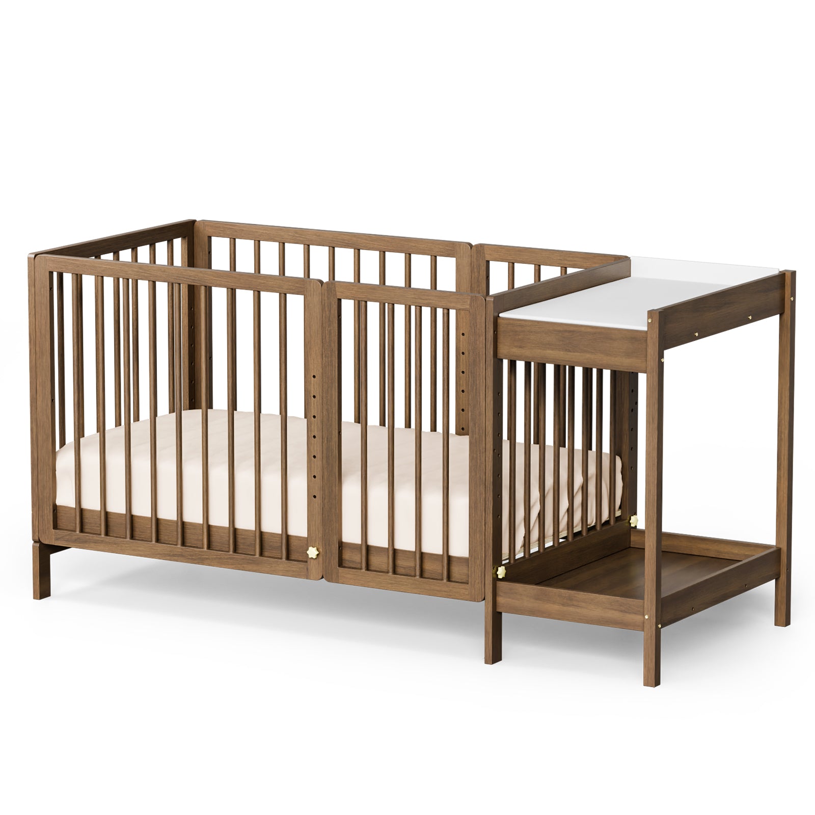 JOYMOR 8 in 1 Convertible Crib with Mattress Full Toddler Size Crib