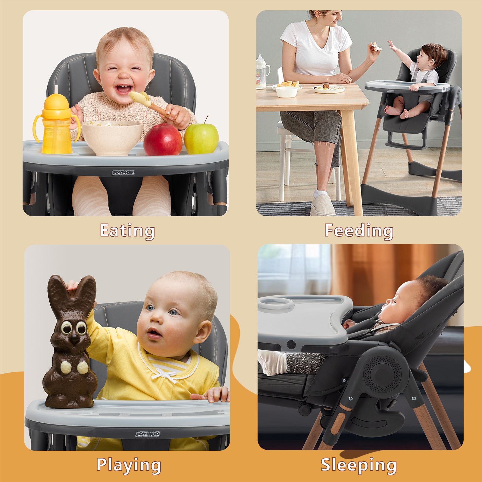 JOYMOR 4-in-1 Foldable Baby High Chair