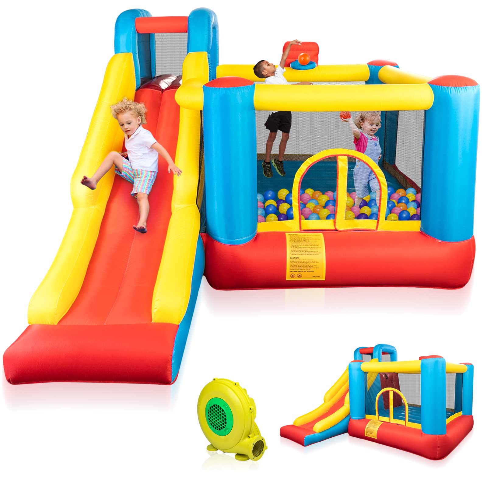 JOYMOR Inflatable Slide Bounce Castle House with Air Blower for Kids