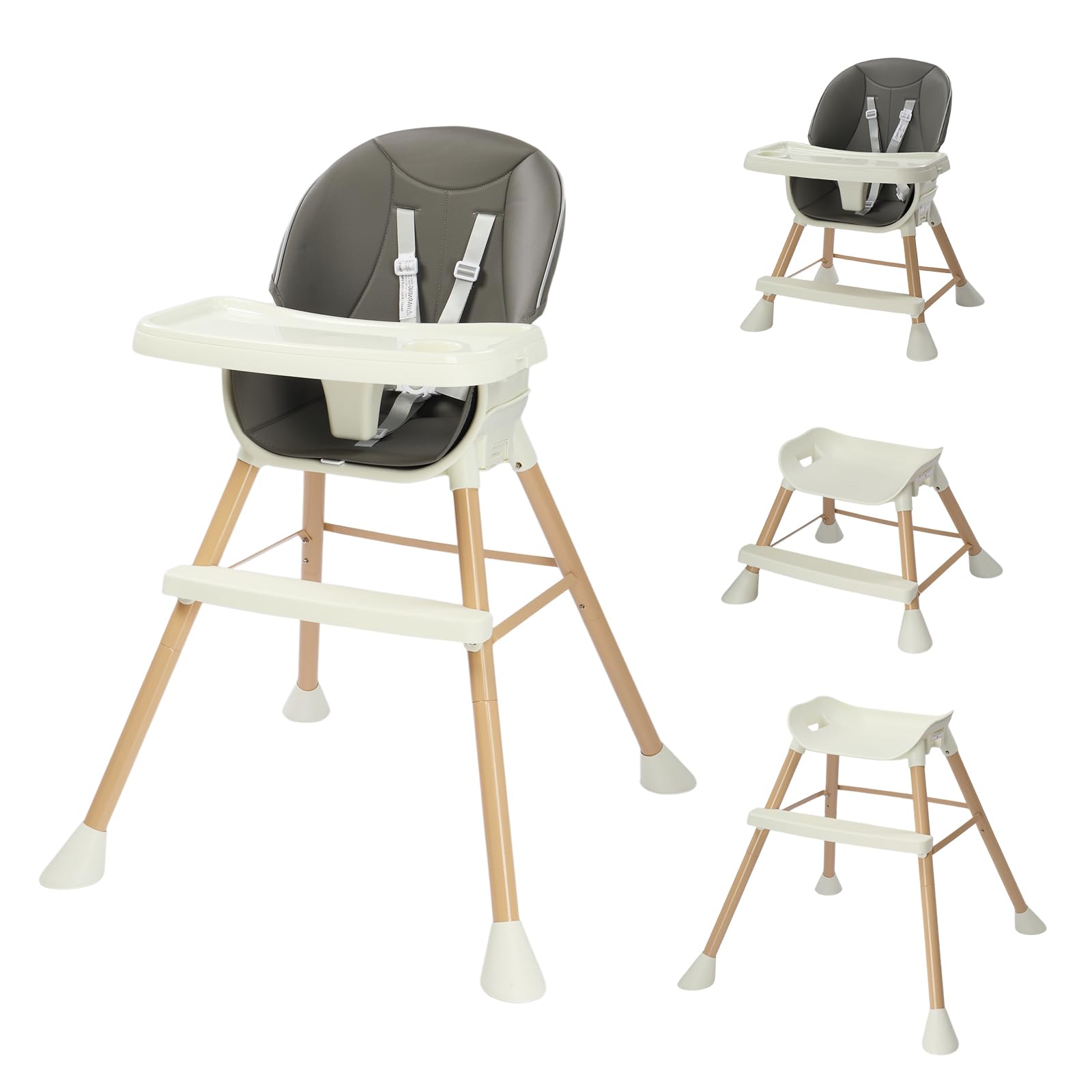 JOYMOR 5 in 1 Convertible Baby High Chair with Removable Double Tray