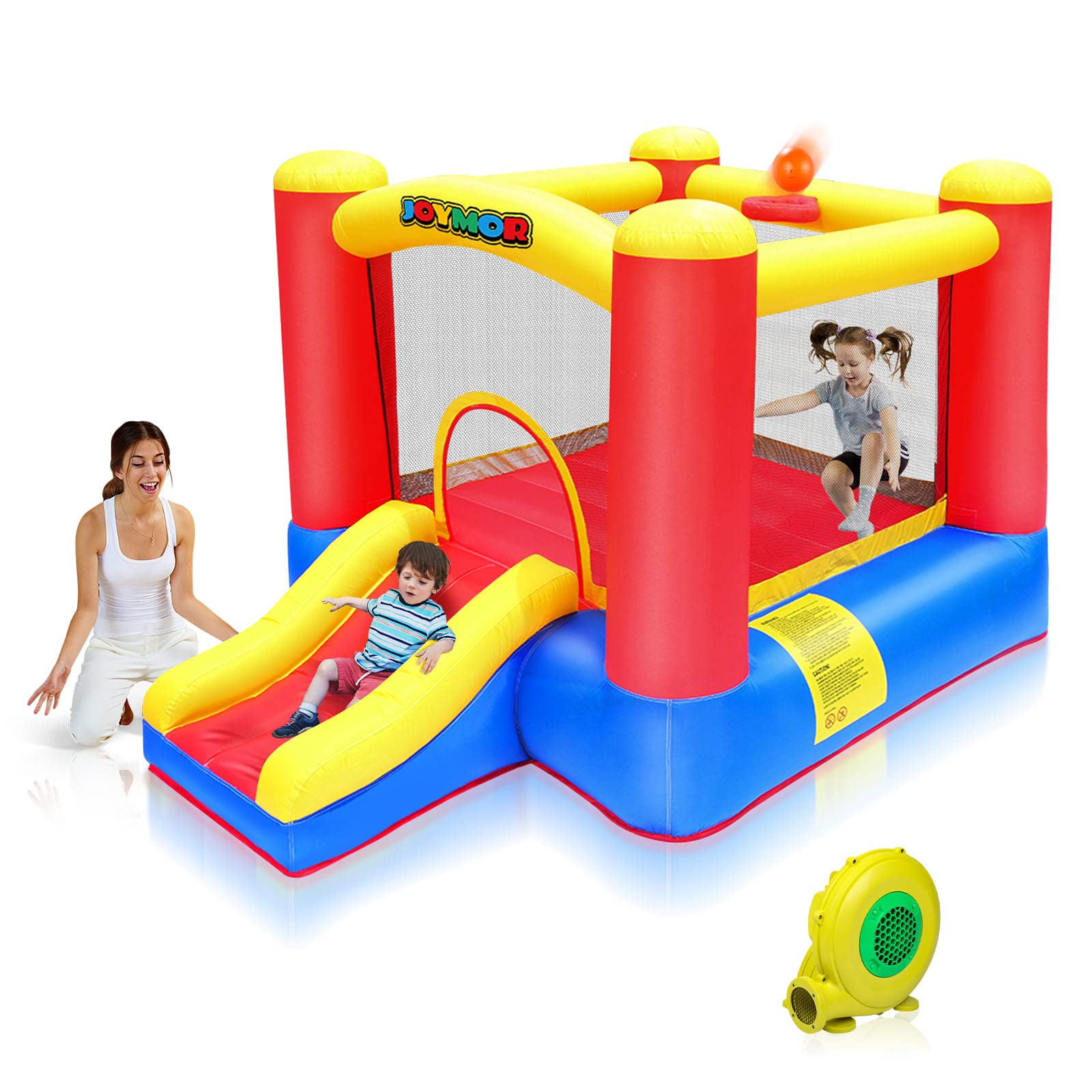 JOYMOR Inflatable Bounce Slide Castle House with Blower – Indoor & Outdoor Playhouse