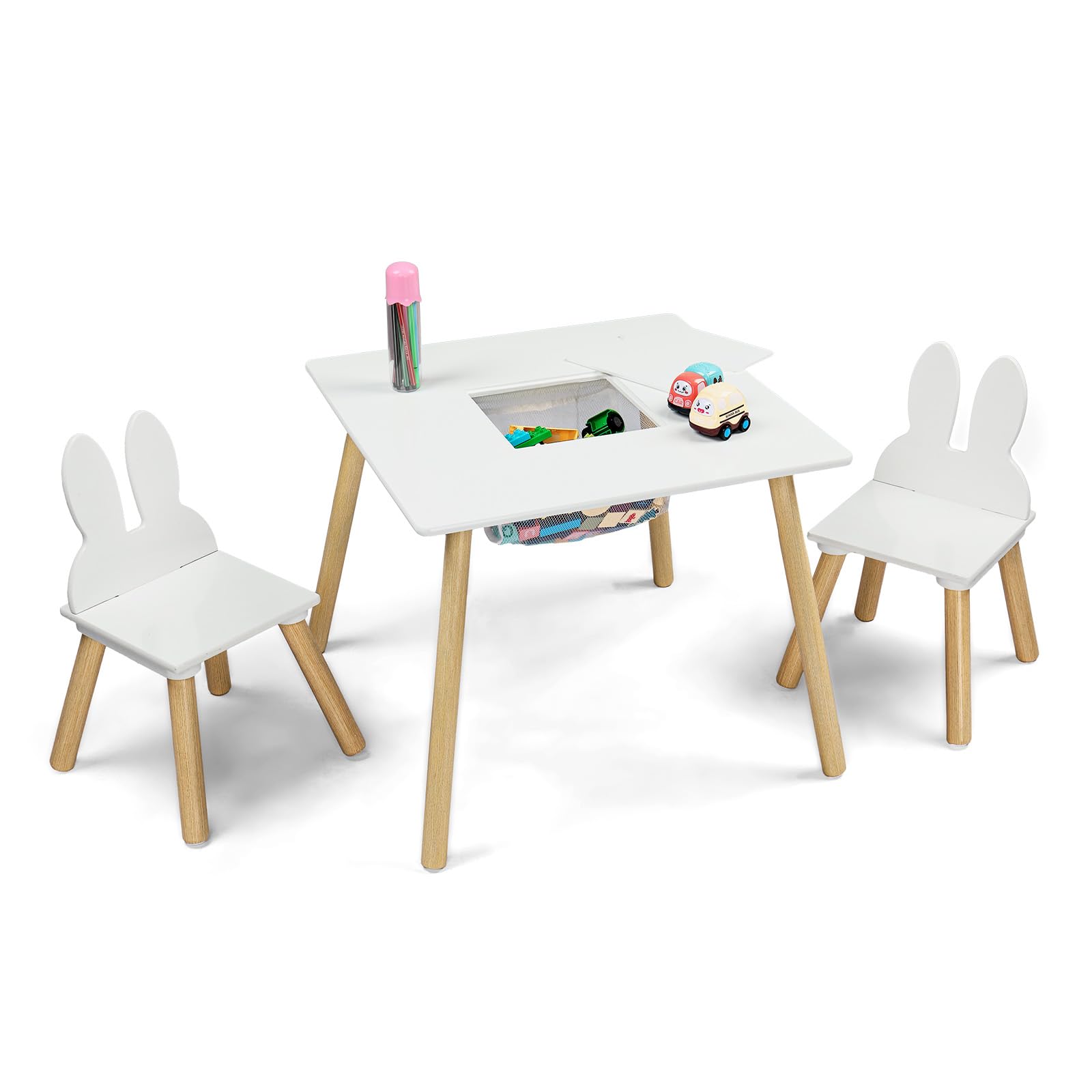 JOYMOR Kids Table and 2 Chairs Set with Storage & Removable Tabletop