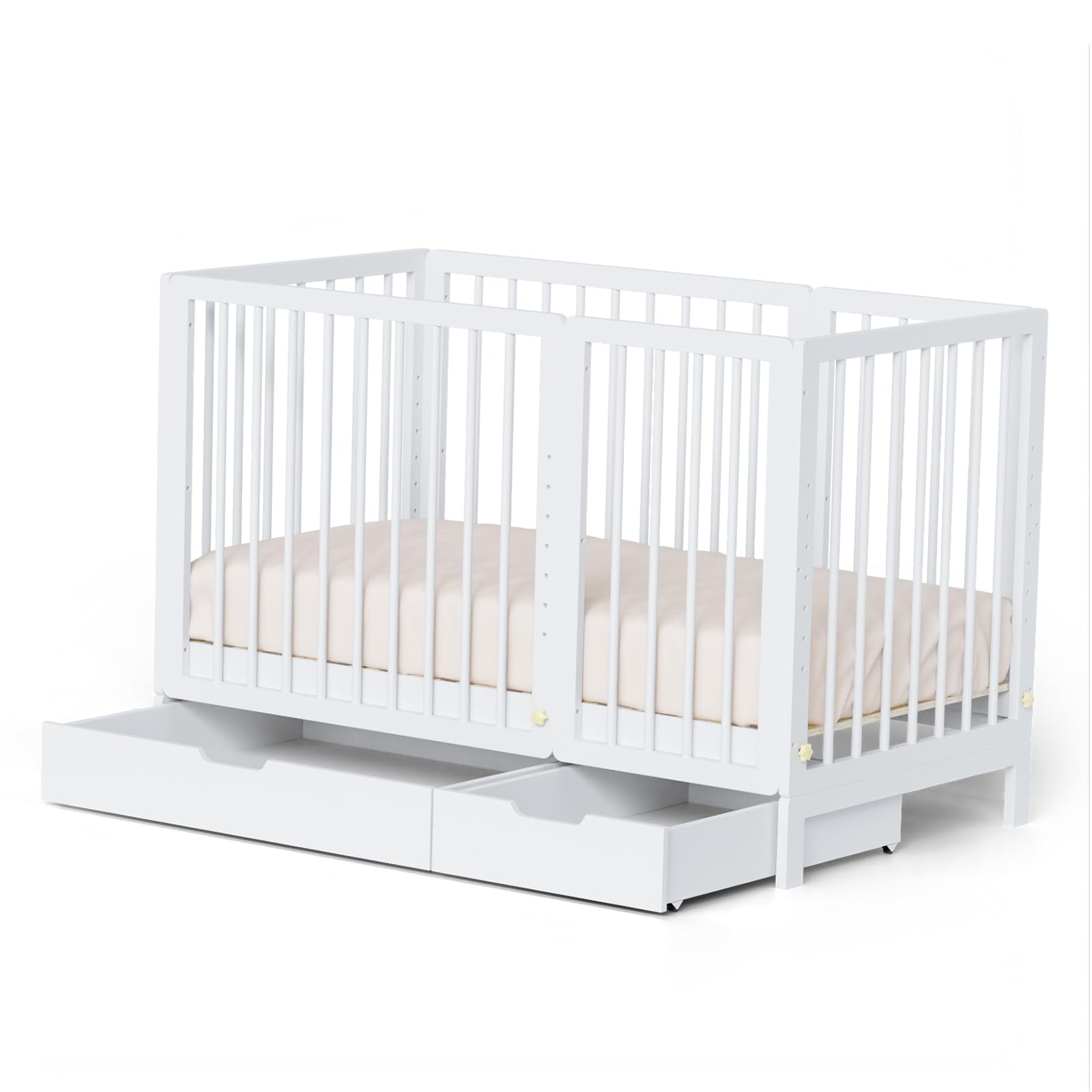 JOYMOR 8 in 1 Convertible Crib with Mattress Full Toddler Size Crib