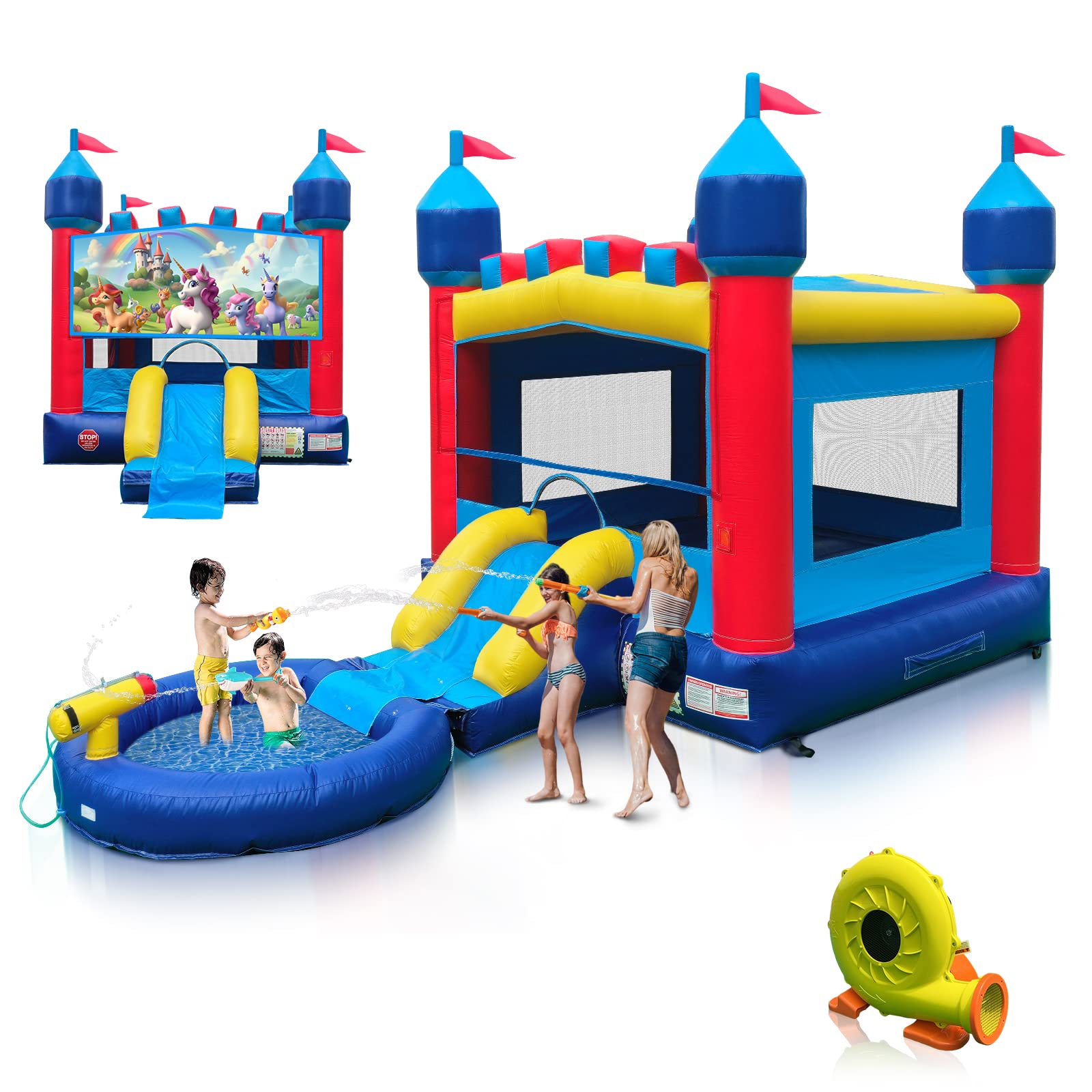 JOYMOR Commercial Water Slide Inflatable Bounce House with Pool and Slide and Air Blower