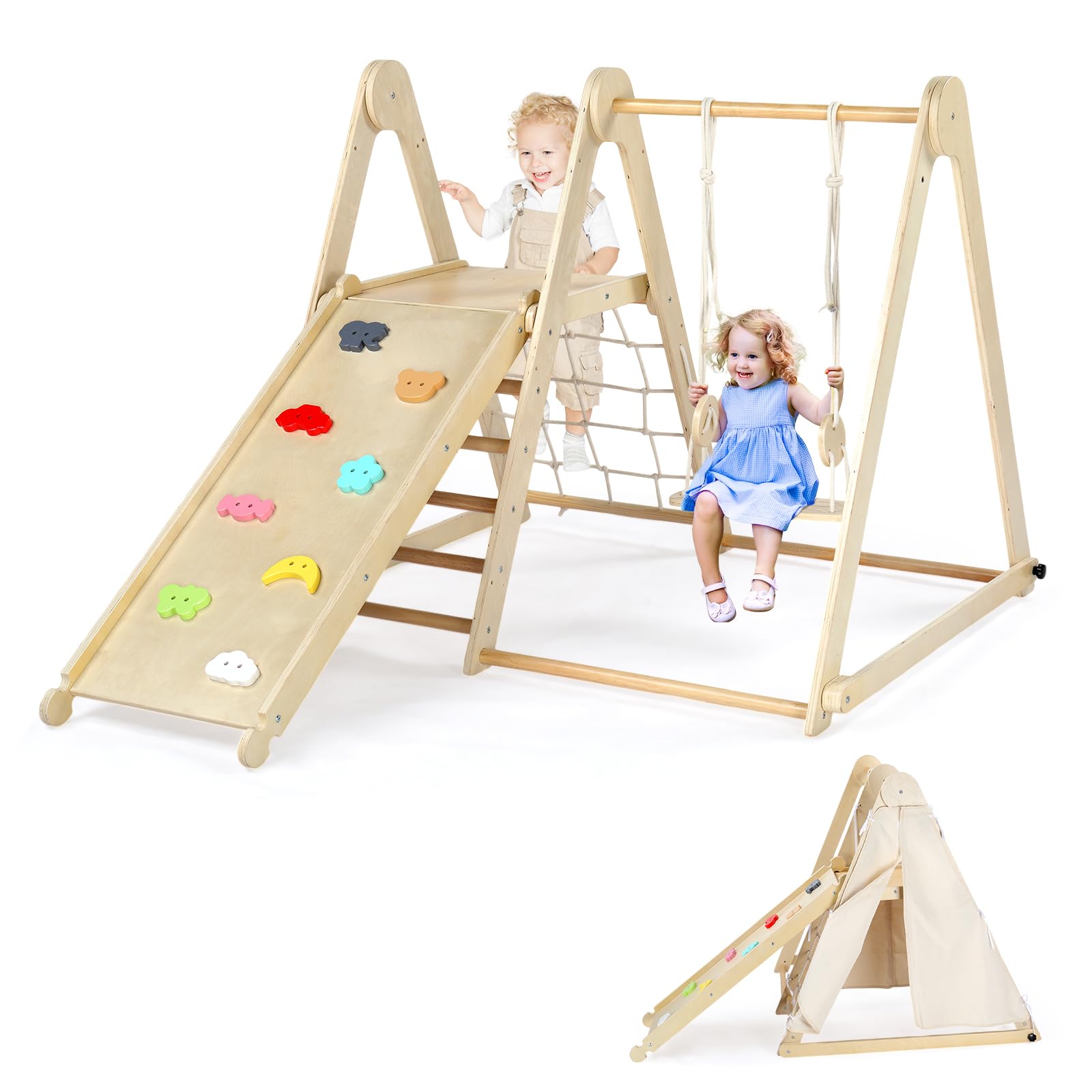 Joymor Wooden Pikler Triangle Set Montessori Climbing Adventure for Toddlers