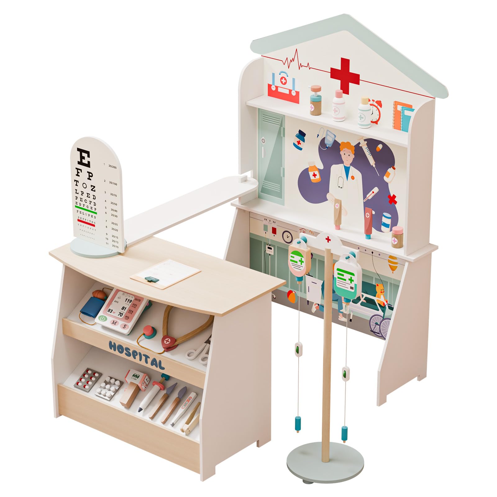 JOYMOR Kids Pretend Play Wooden Doctor Play Set Hospital Kit