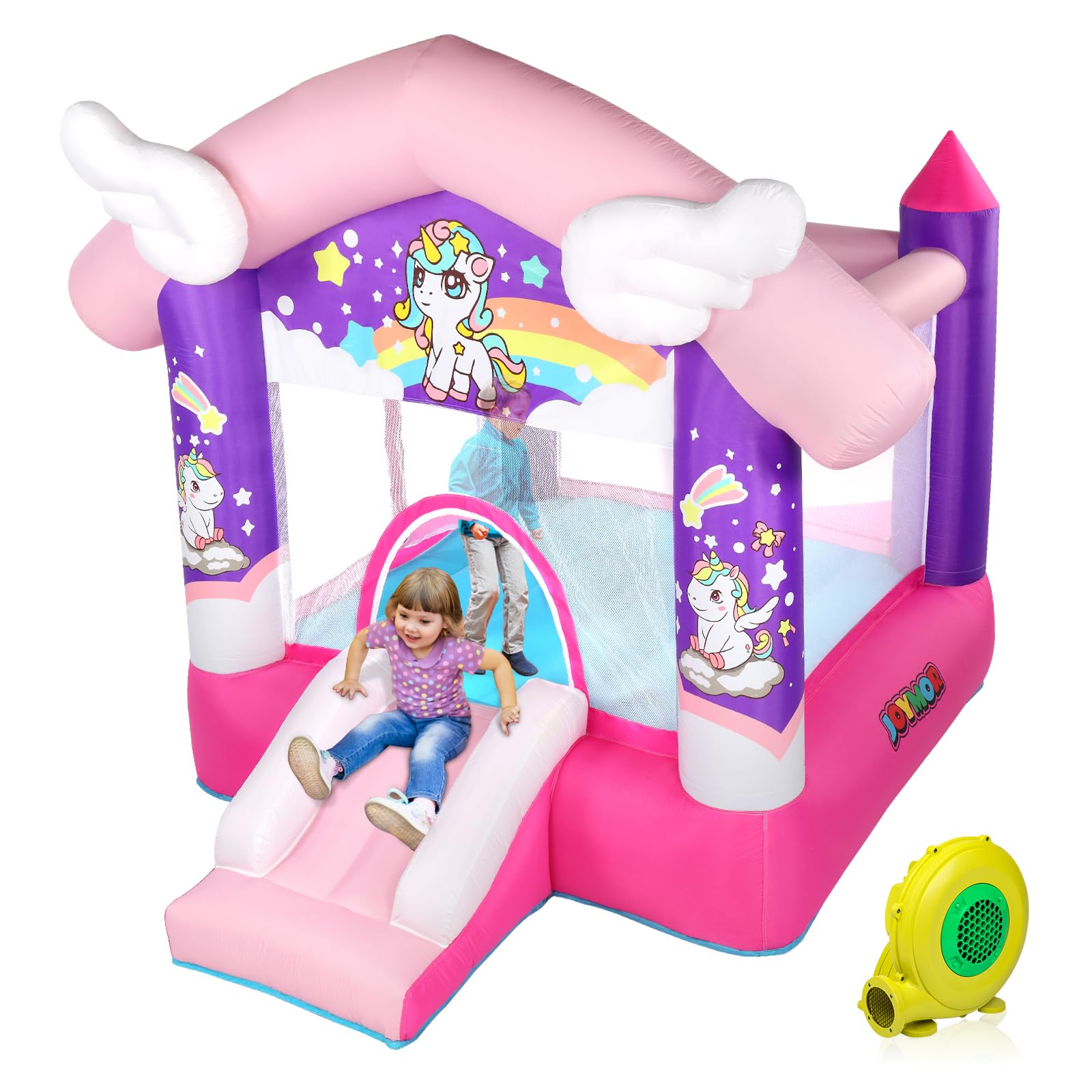 JOYMOR Inflatable Bounce Slide Castle House with Blower – Indoor & Outdoor Playhouse