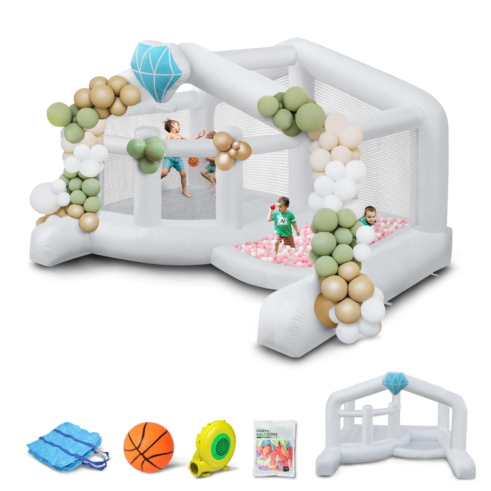 JOYMOR Giant Inflatable Bounce House for Kids w/Balloons-Wedding Style