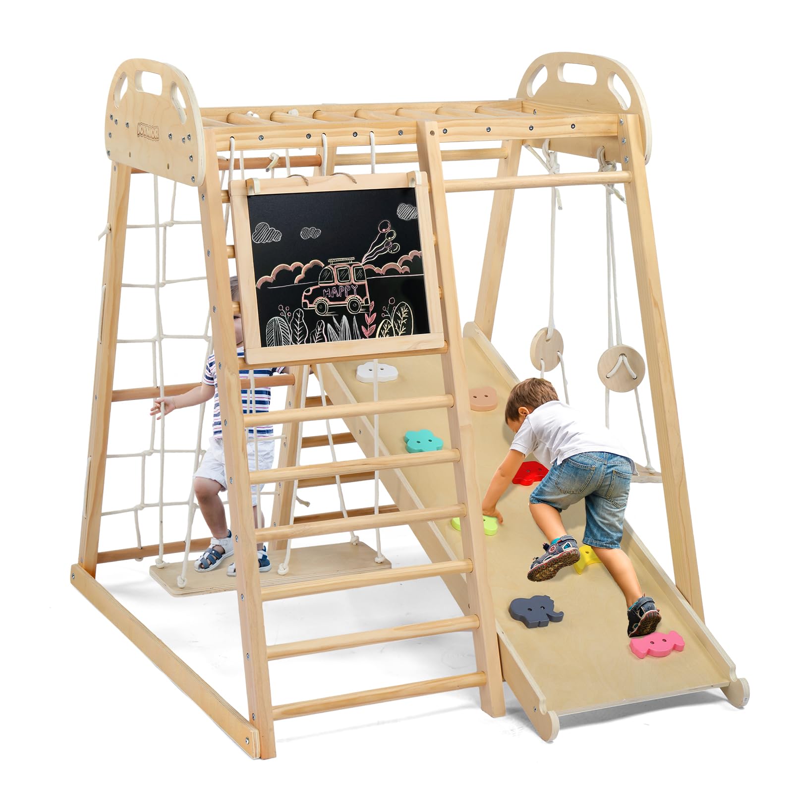 JOYMOR Kids Wooden 8-in-1 Indoor Jungle Gym