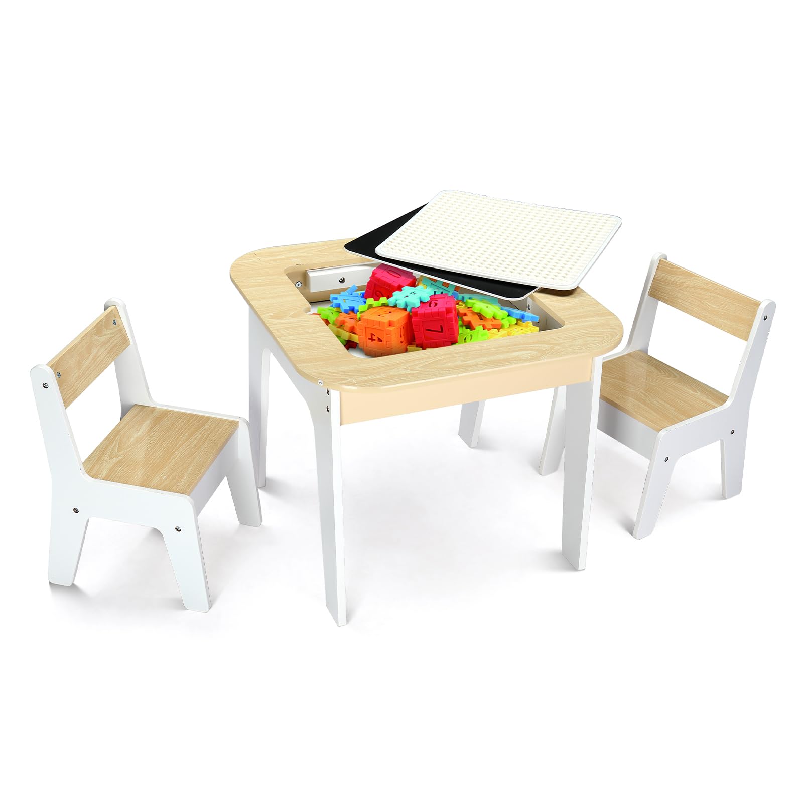 JOYMOR 5-in-1 Wooden Kids Table and Chairs Set