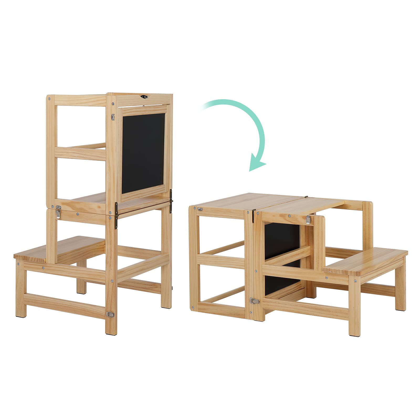 JoyMor Kids Kitchen Standing Tower with Safety Rail and Chalkboard