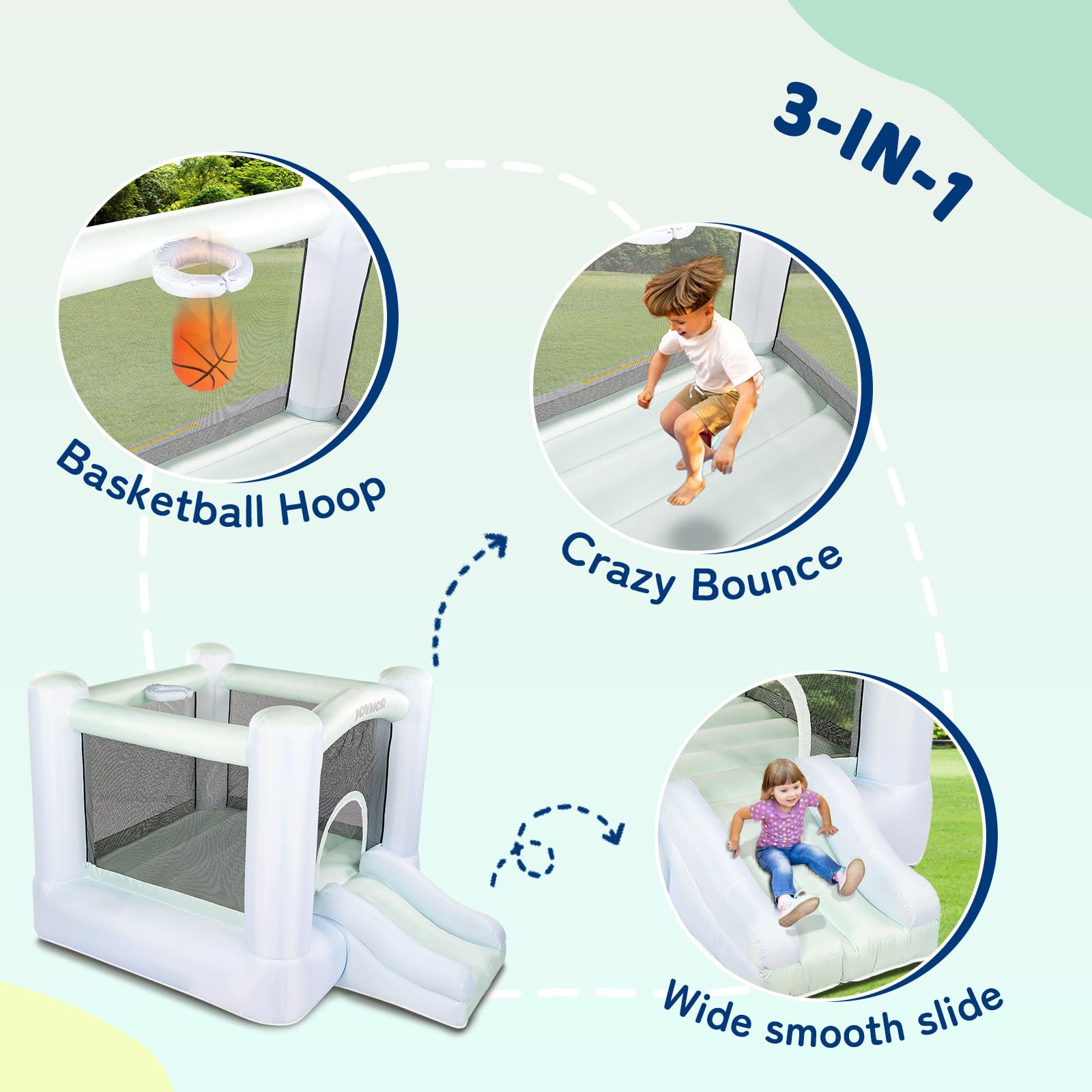 JOYMOR Inflatable Bounce Slide Castle House with Blower – Indoor & Outdoor Playhouse