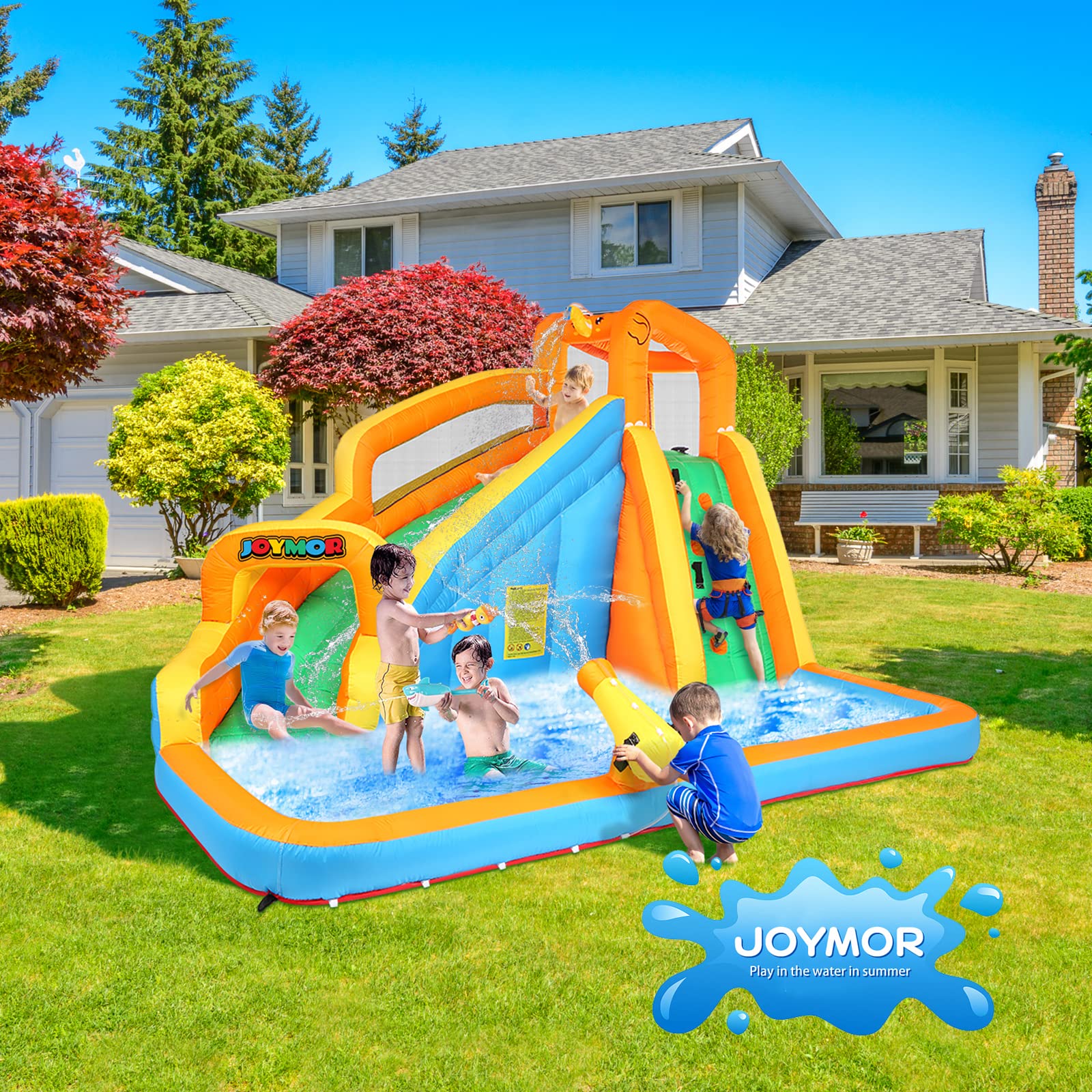 JOYMOR Kids Inflatable Water Slide Castle – Backyard Summer Bounce House with Pool