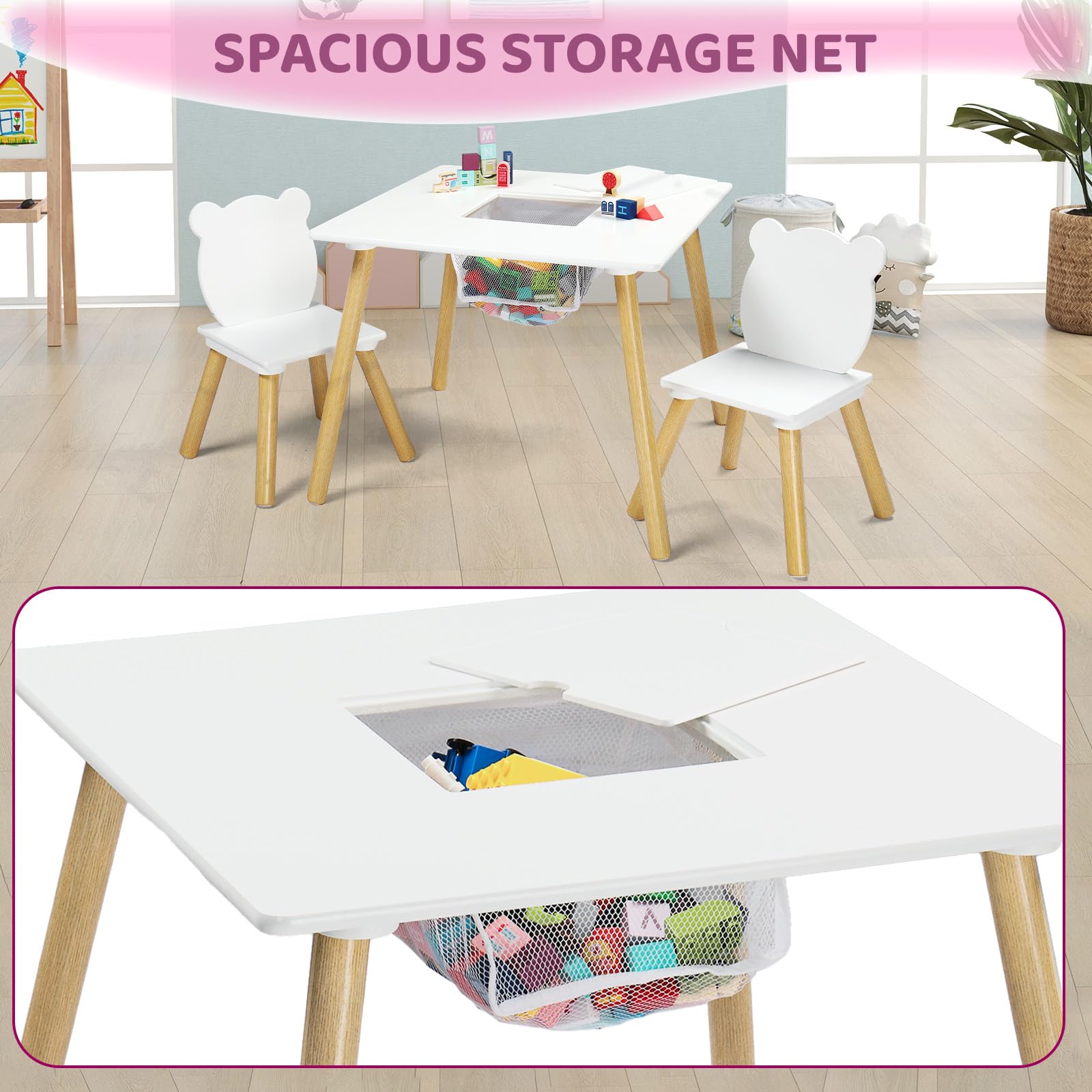 JOYMOR Kids Table and 2 Chairs Set with Storage & Removable Tabletop