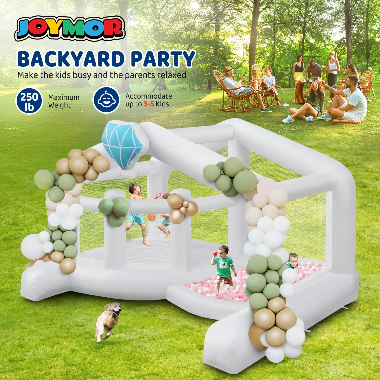 JOYMOR Giant Inflatable Bounce House for Kids w/Balloons-Wedding Style