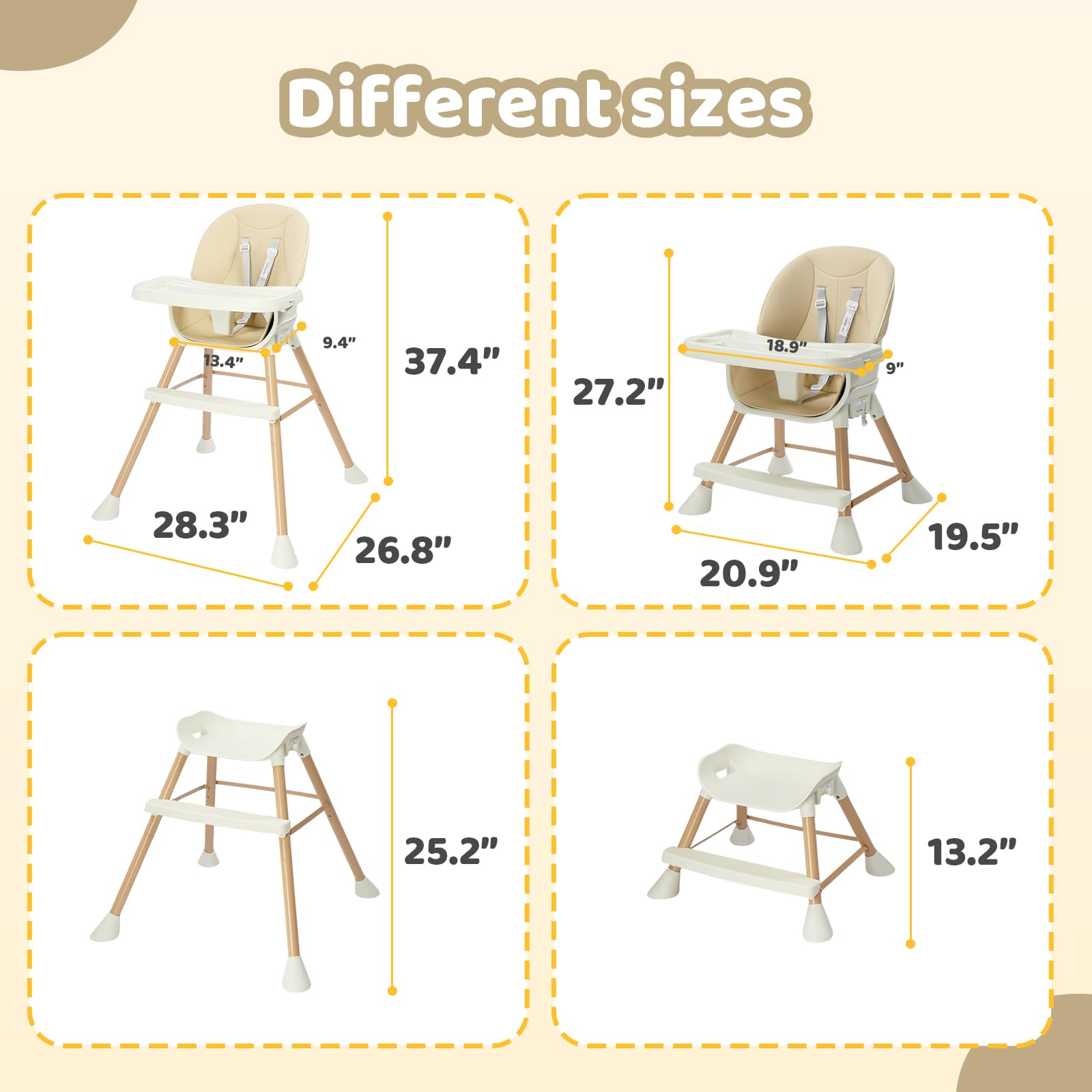 JOYMOR 5 in 1 Convertible Baby High Chair with Removable Double Tray