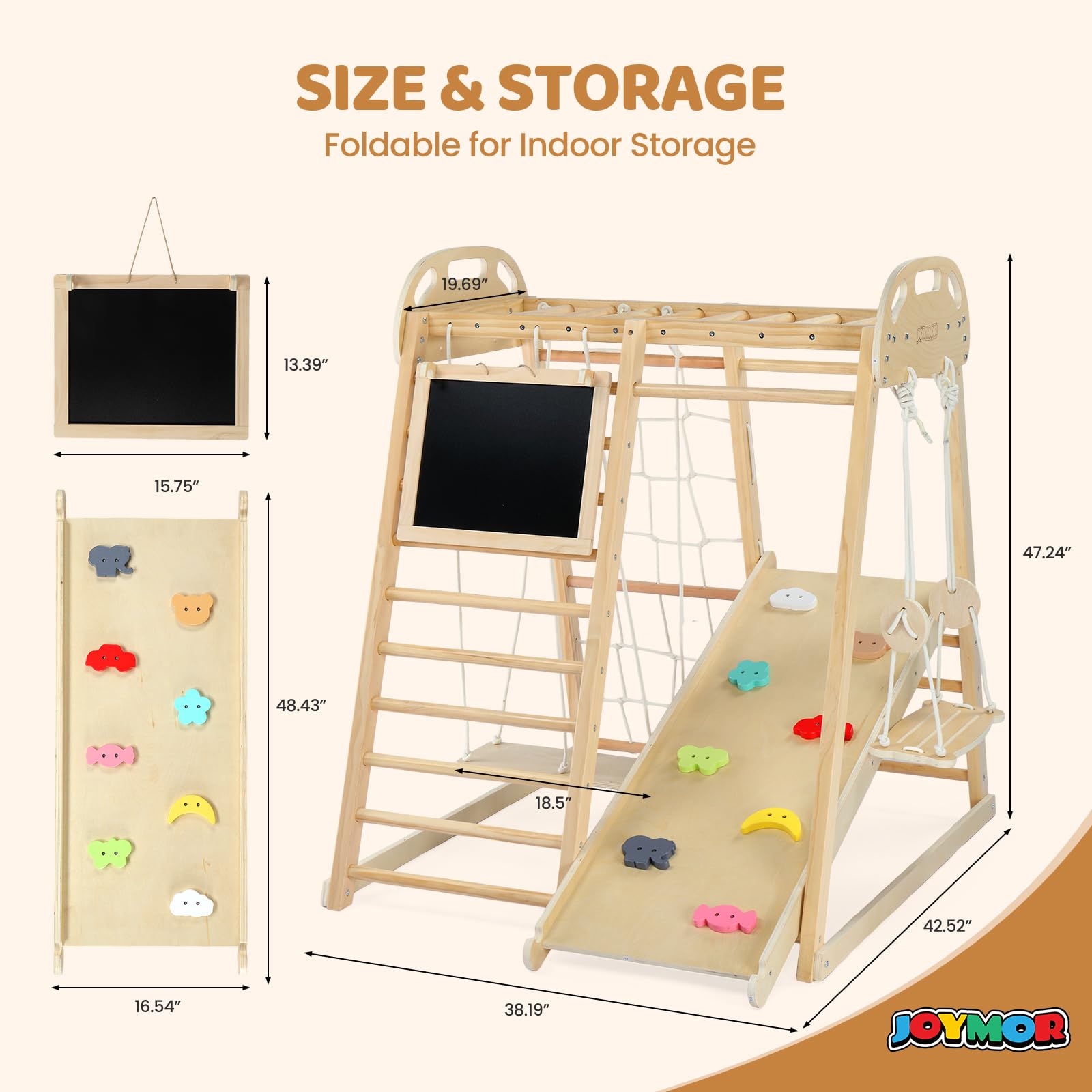 JOYMOR Kids Wooden 8-in-1 Indoor Jungle Gym