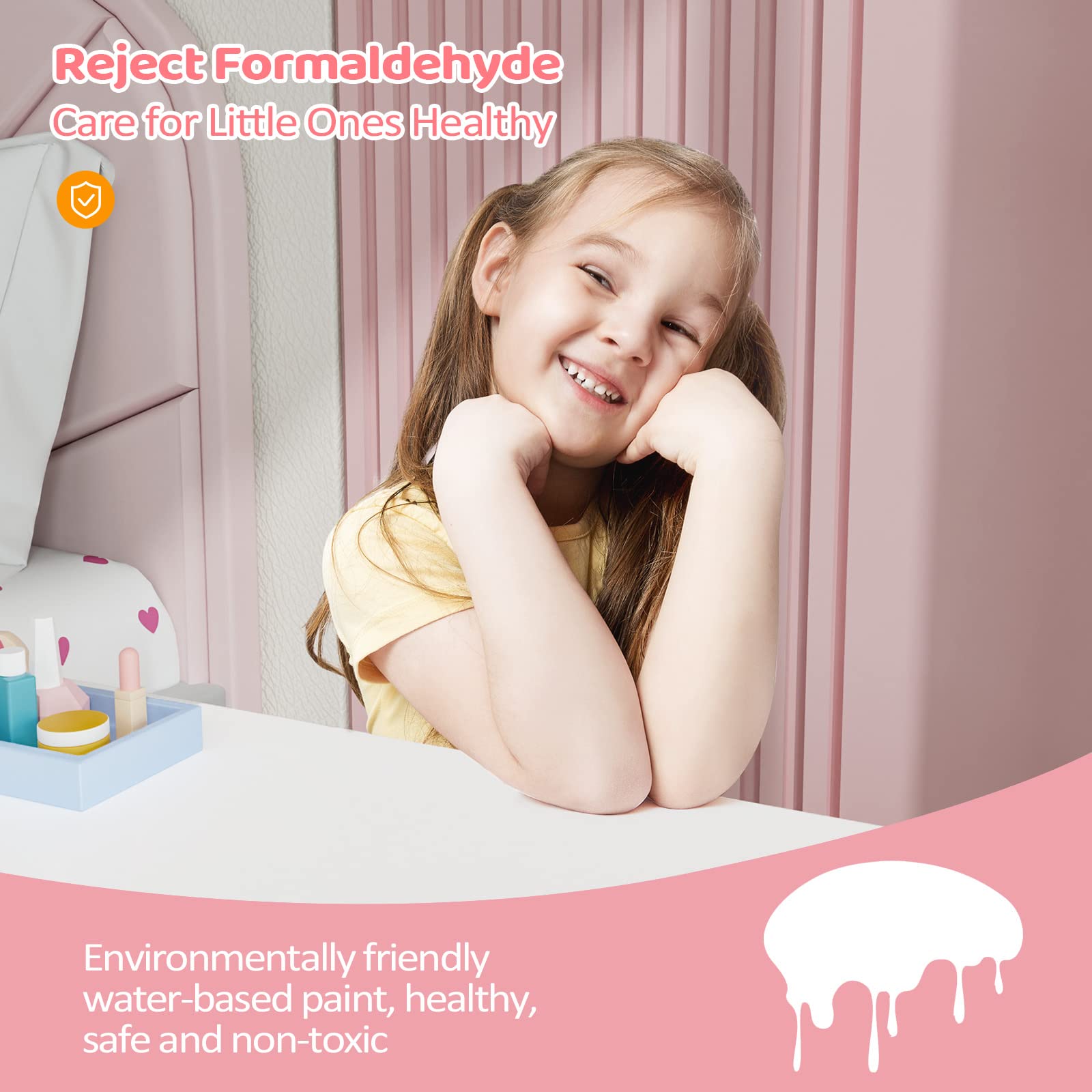 JOYMOR Kids Vanity Set with Makeup Dressing Table and Rotatable Mirror