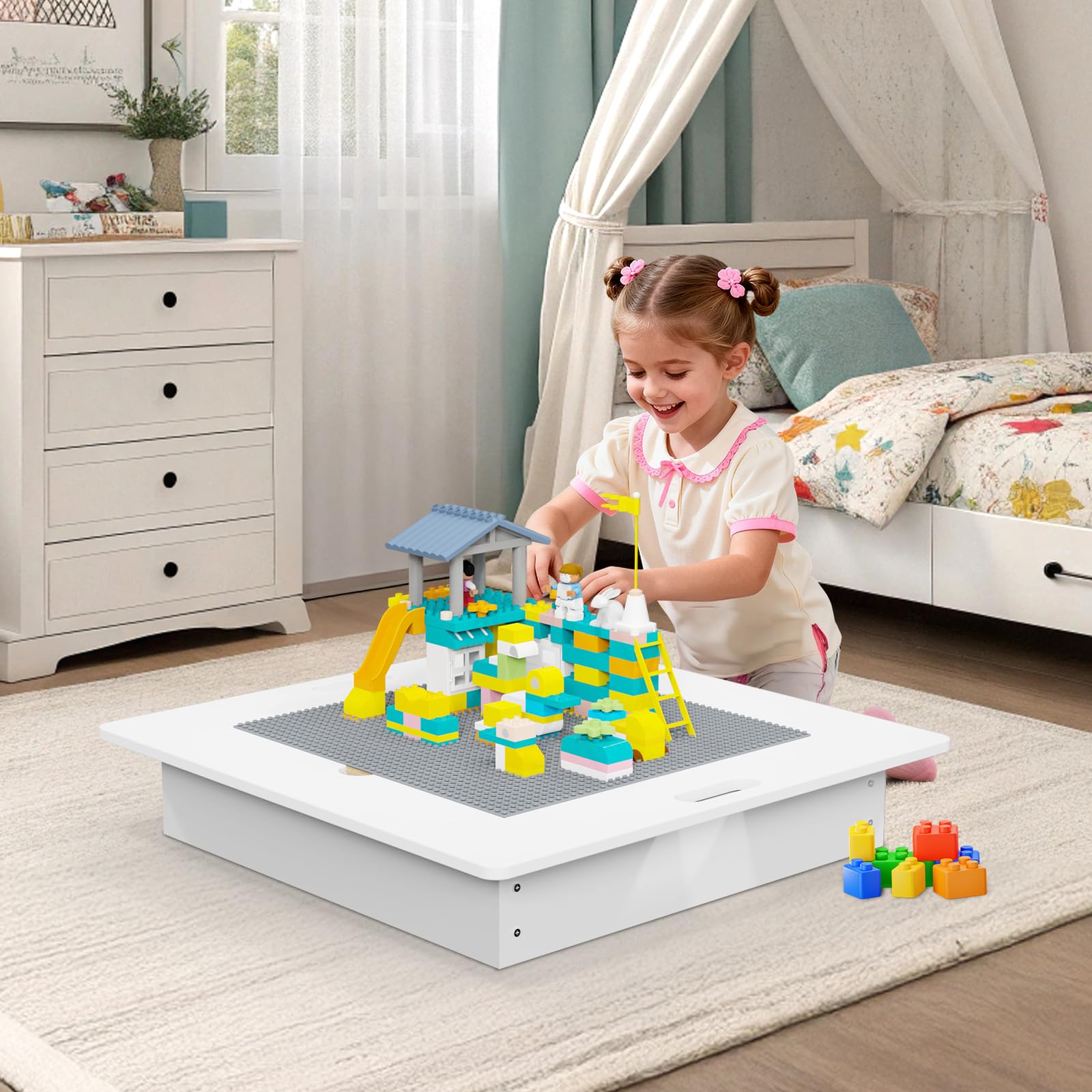 JOYMOR 2-in-1 Block Table Kids Play Table with Storage