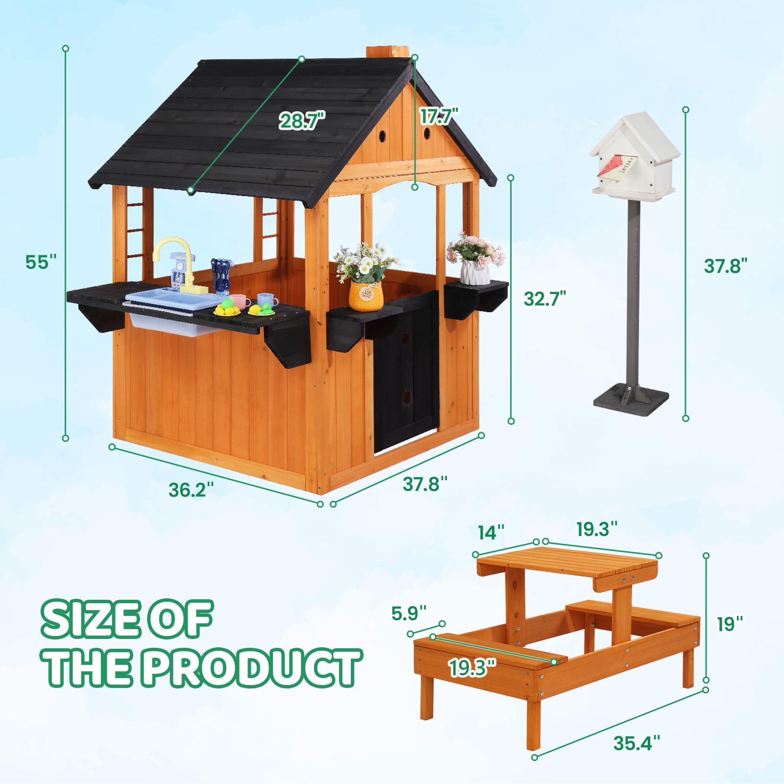JOYMOR Outdoor Kids Playhouse Wooden Play House for Backyard