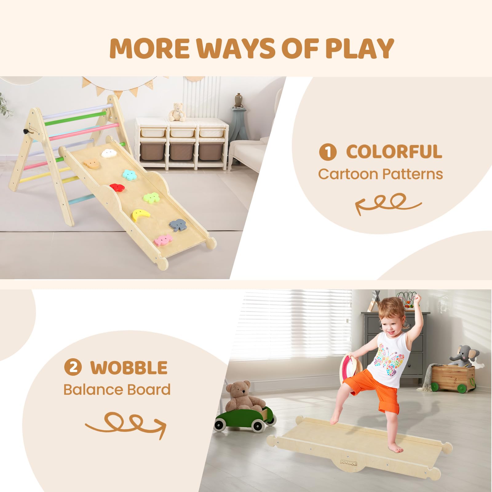 Joymor Wooden Pikler Triangle Set Montessori Climbing Adventure for Toddlers
