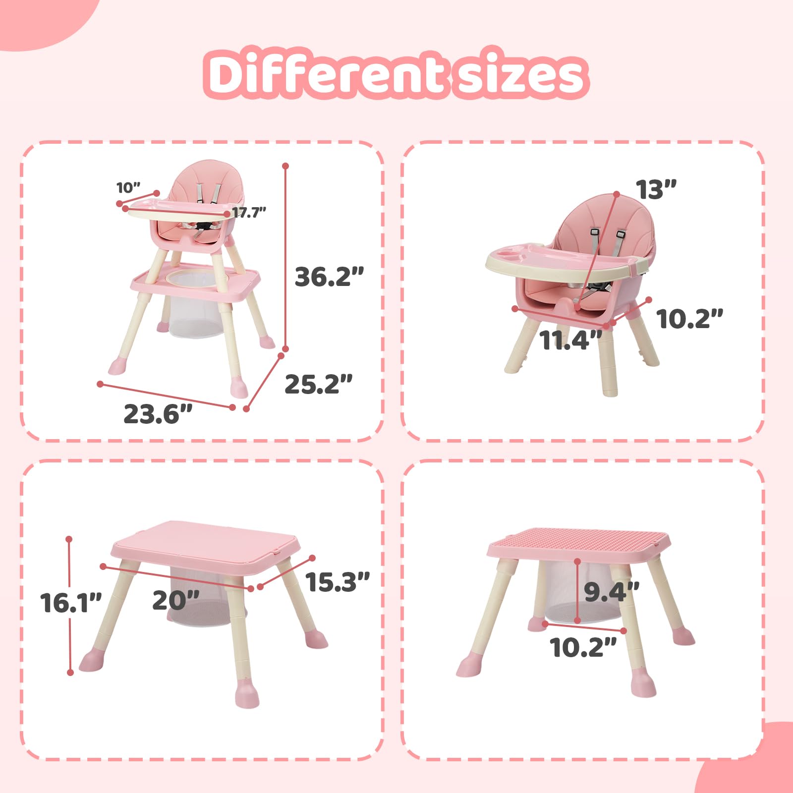 JOYMOR Kids 7 in 1 High Chair Convertible Kids Learning Table and Chair