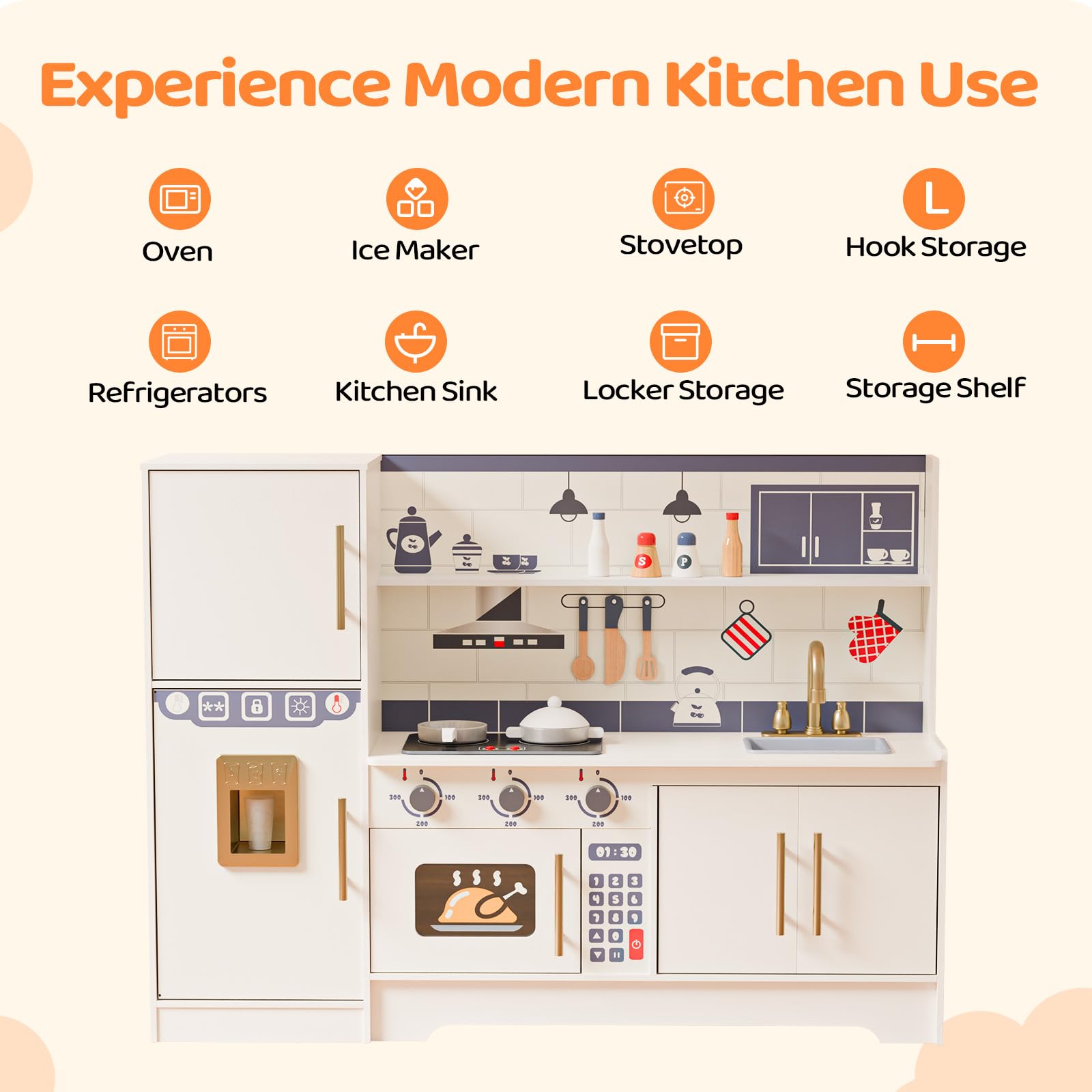 JOYMOR Kids Wooden Play Kitchen Set Modern Pretend Kitchen