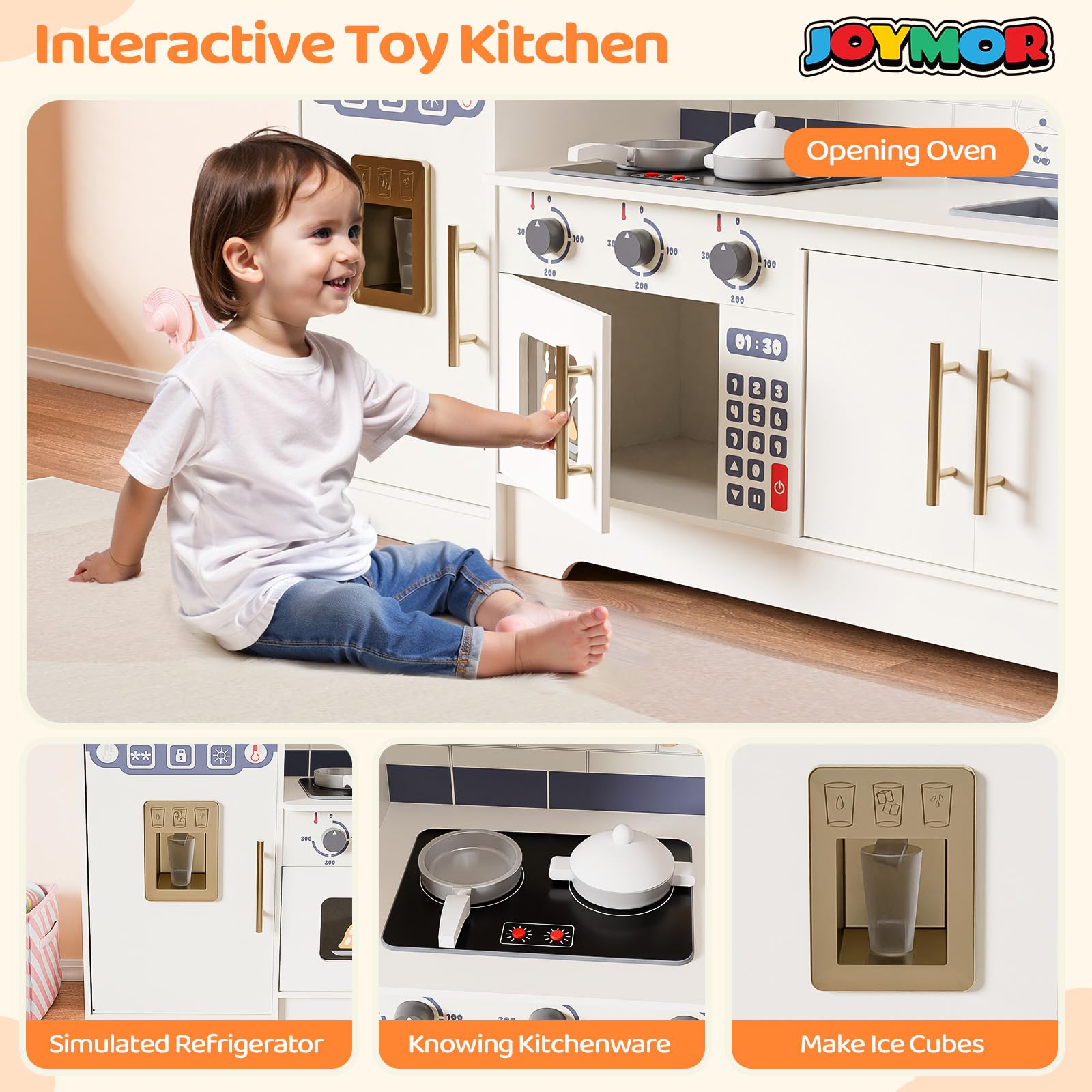 JOYMOR Kids Wooden Play Kitchen Set Modern Pretend Kitchen