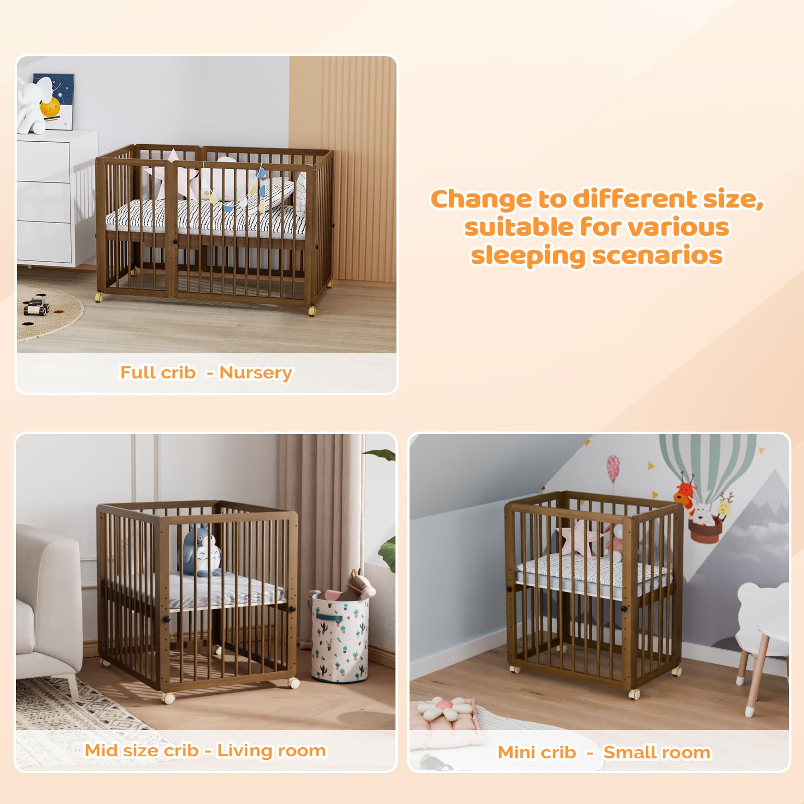 JOYMOR 8 in 1 Convertible Crib with Mattress Full Toddler Size Crib