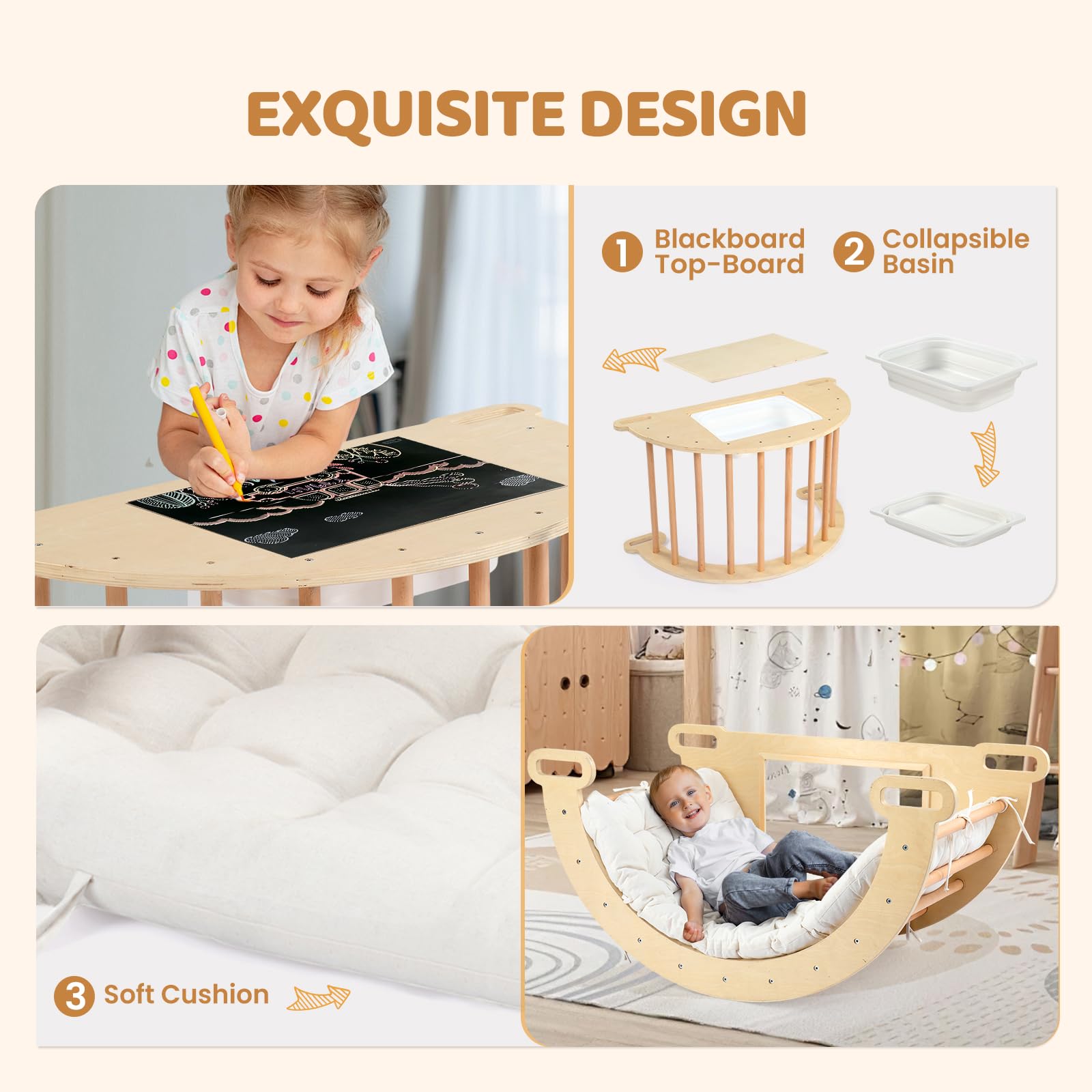 Joymor Wooden Pikler Triangle Set Montessori Climbing Adventure for Toddlers