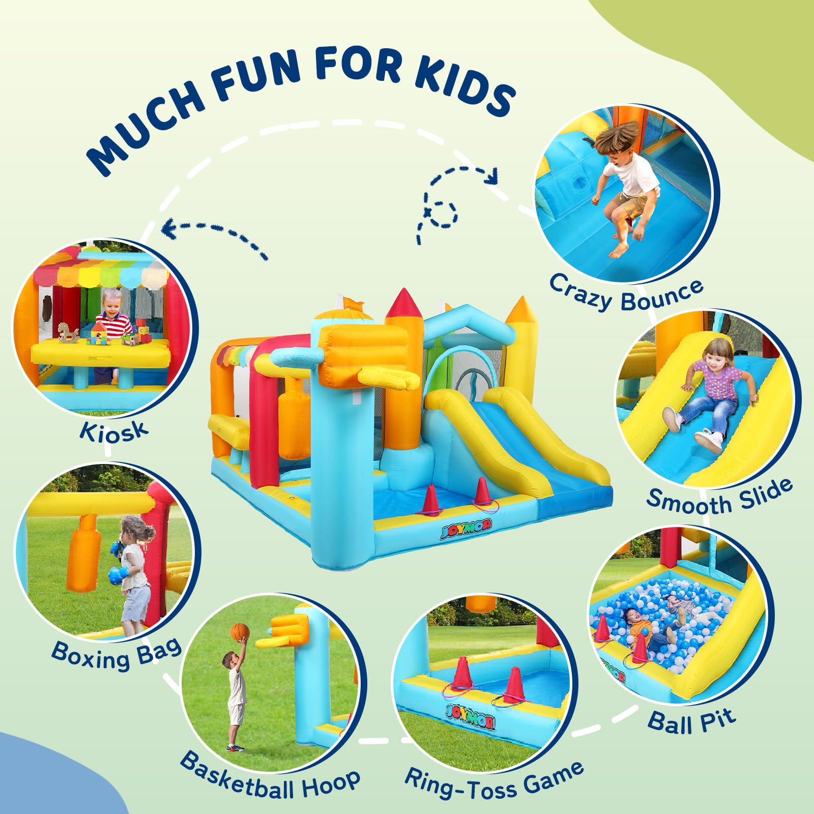 JOYMOR 9-in-1 Inflatable Bounce House with Slide, Blower & Climbing Wall