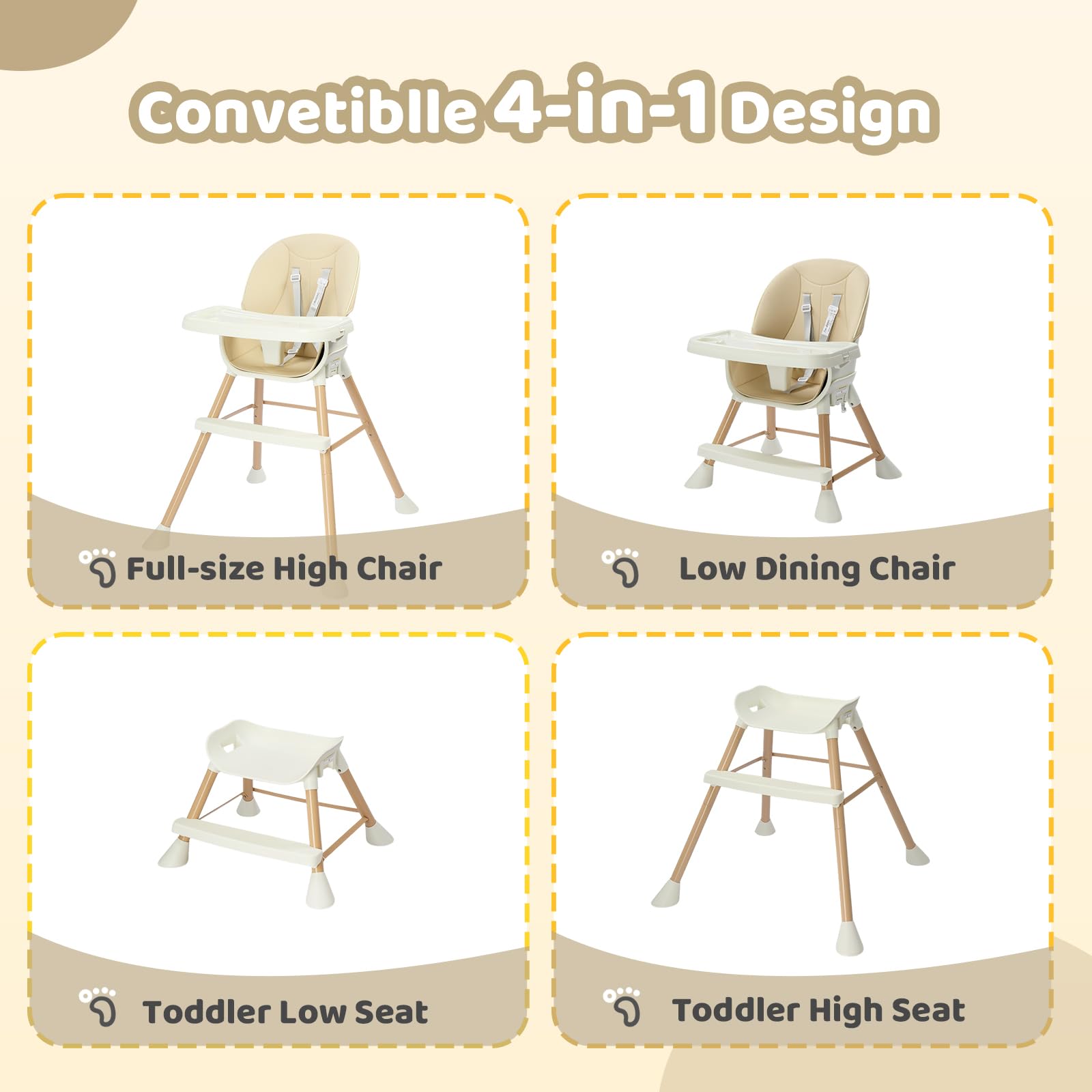 JOYMOR 5 in 1 Convertible Baby High Chair with Removable Double Tray