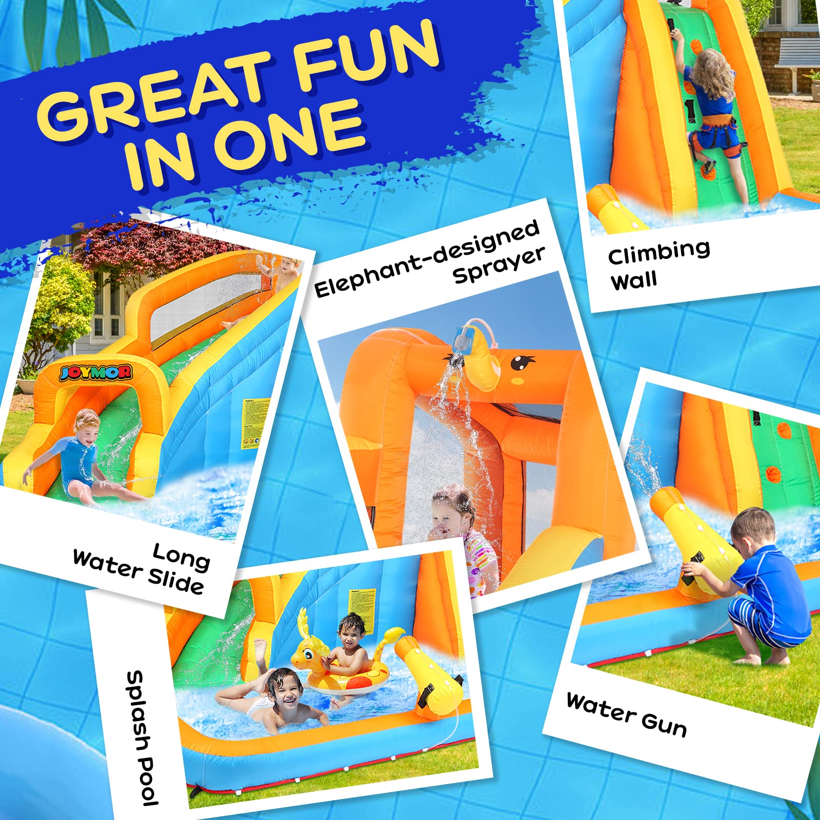 JOYMOR Kids Inflatable Water Slide Castle – Backyard Summer Bounce House with Pool