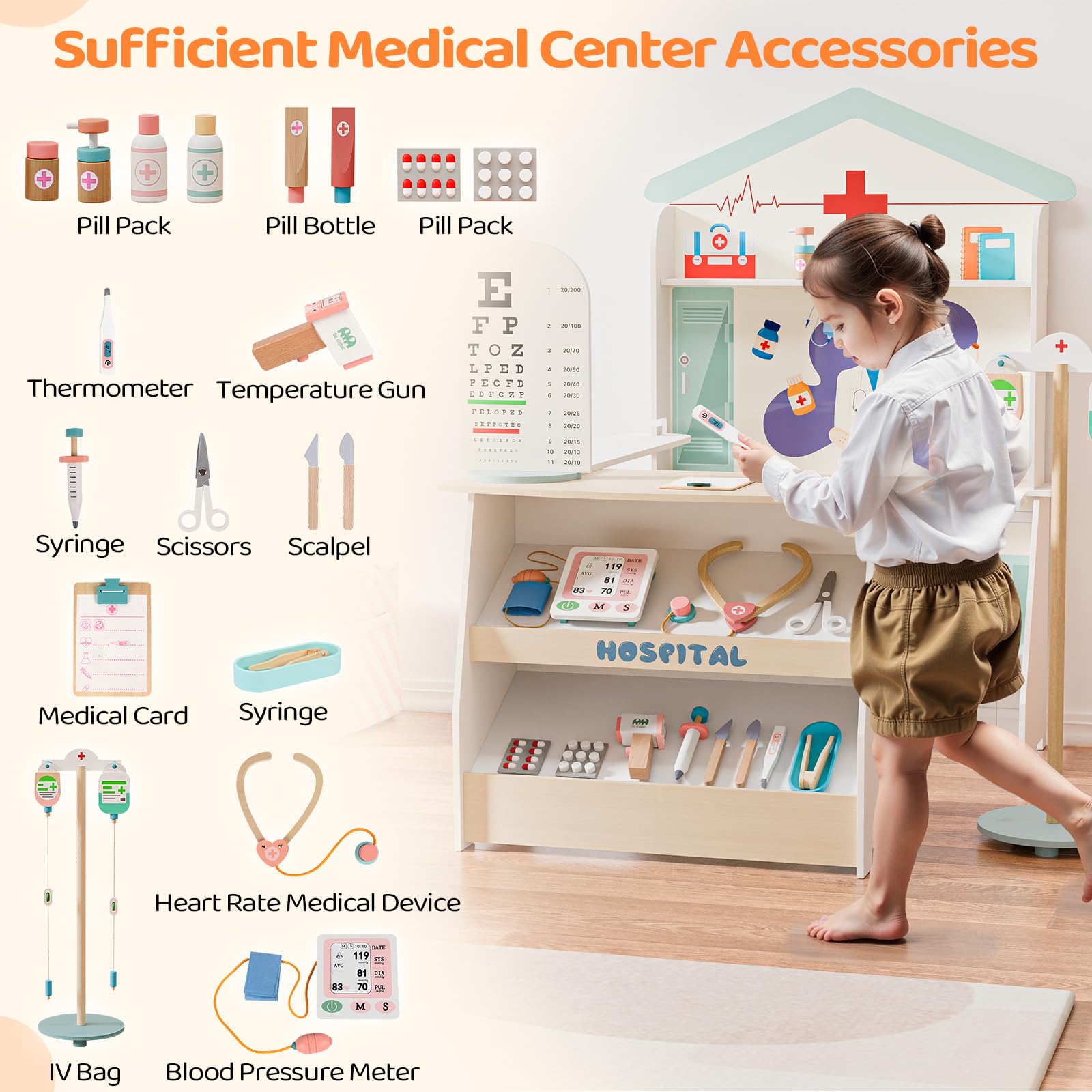 JOYMOR Kids Pretend Play Wooden Doctor Play Set Hospital Kit