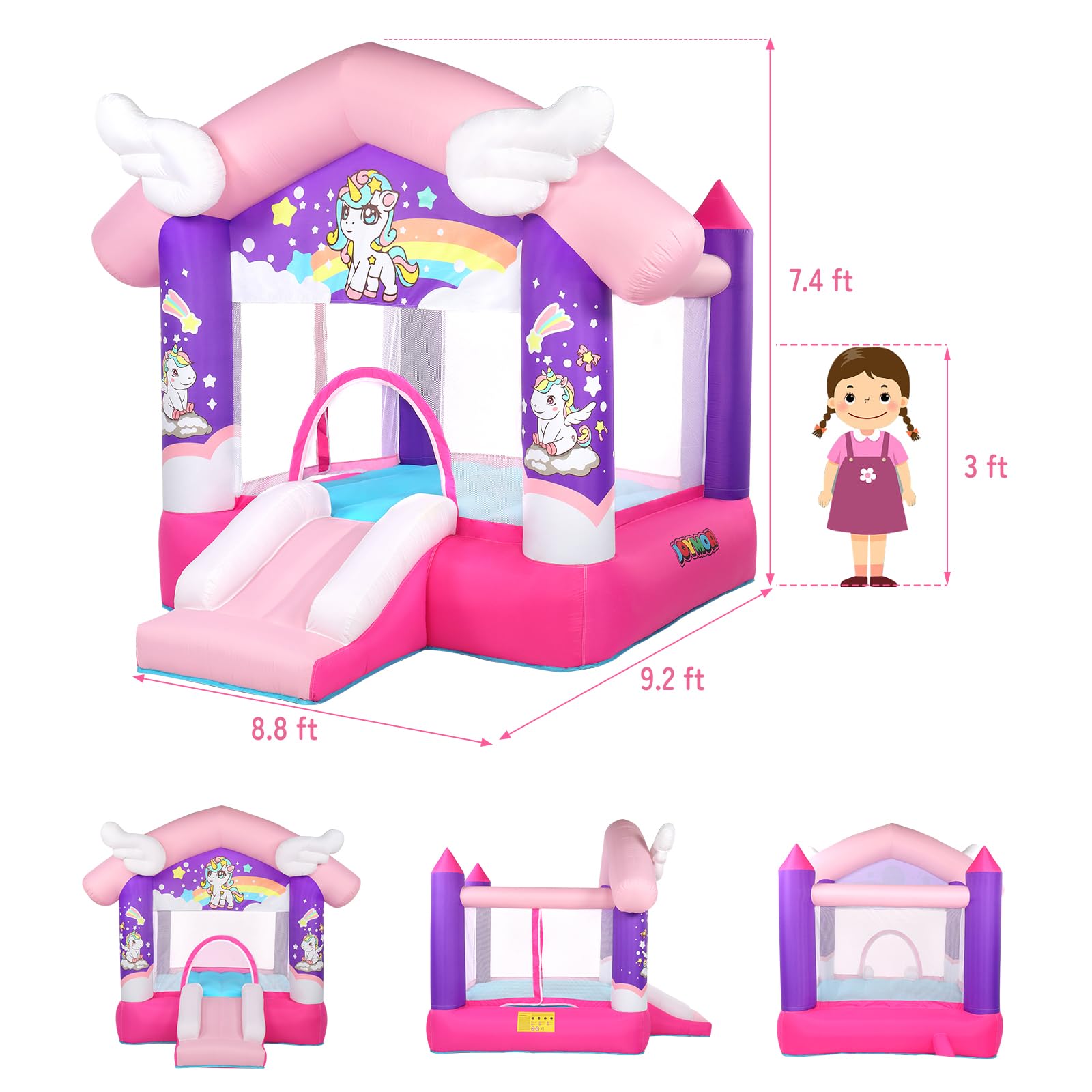 JOYMOR Inflatable Bounce Slide Castle House with Blower – Indoor & Outdoor Playhouse