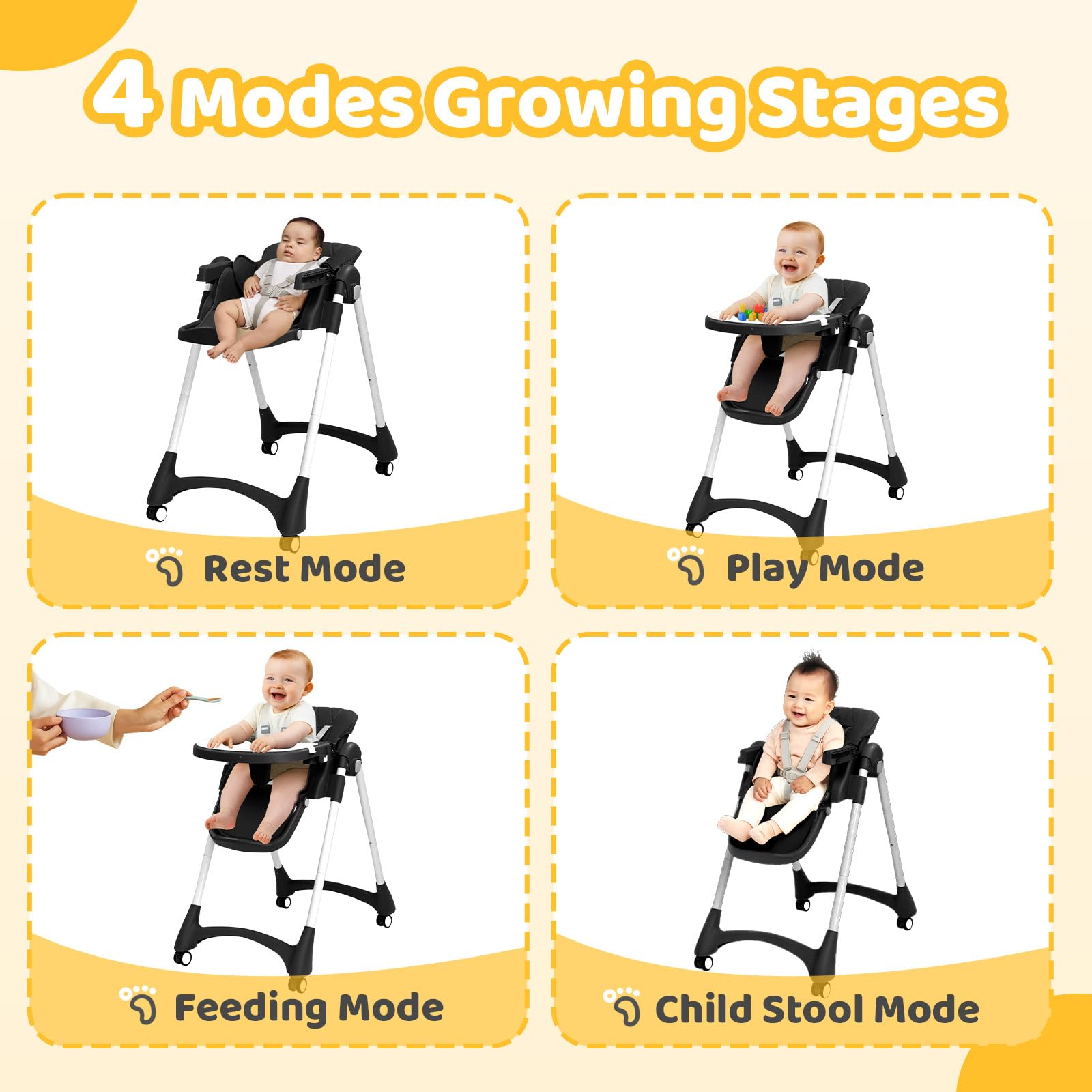 JOYMOR 4 in 1 Convertible Highchair Foldable Baby High Chair