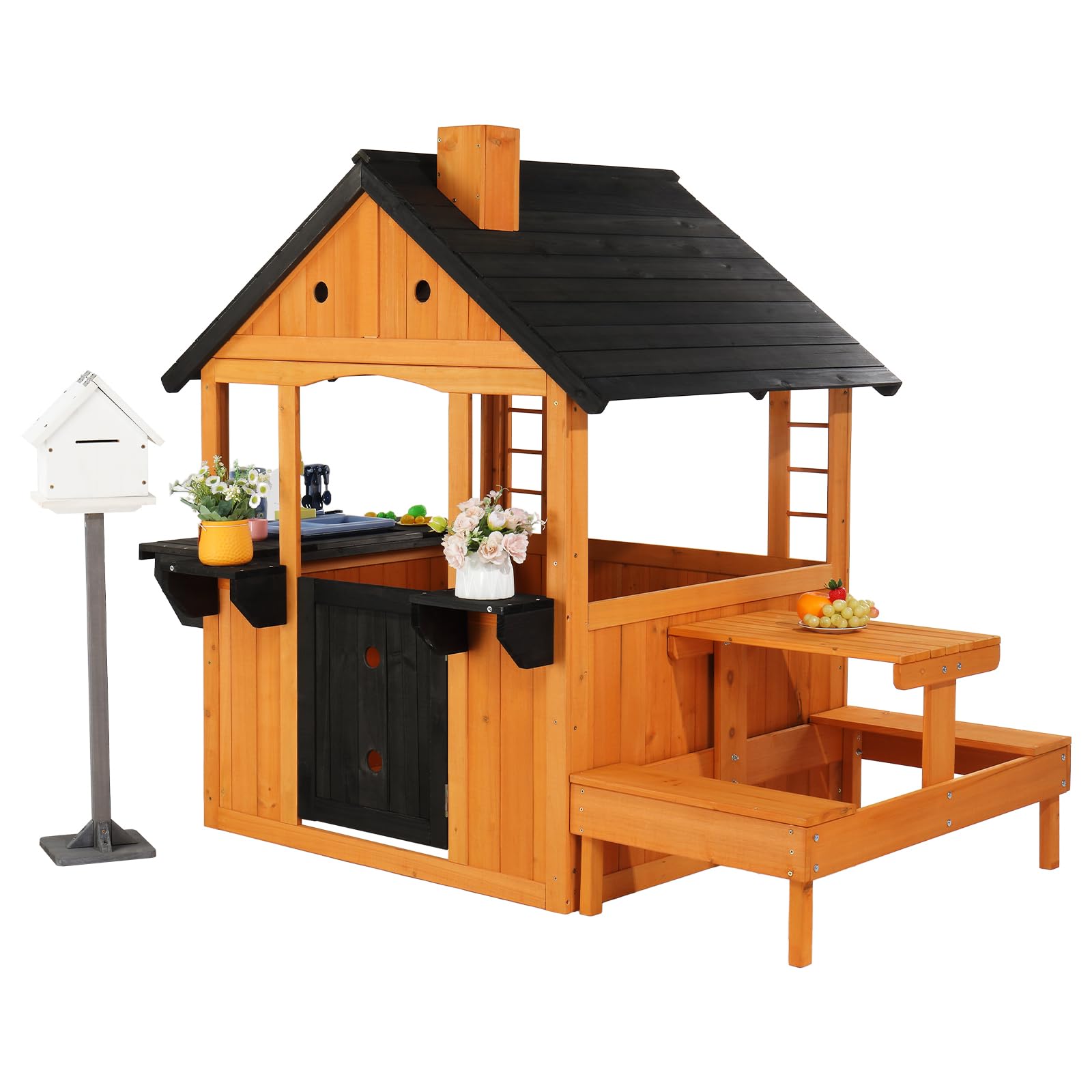 JOYMOR Outdoor Kids Playhouse Wooden Play House for Backyard