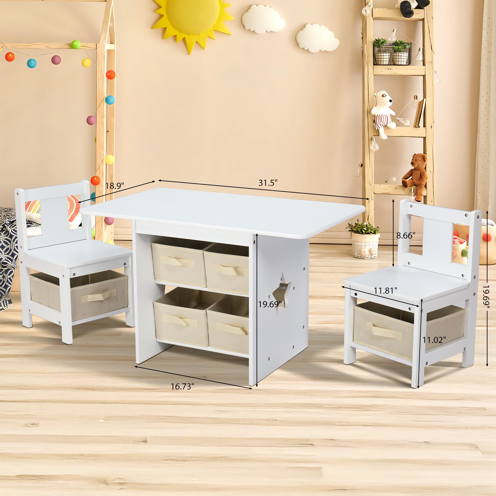 JOYMOR Kids Table and Chairs Set with Removable Storage Drawers