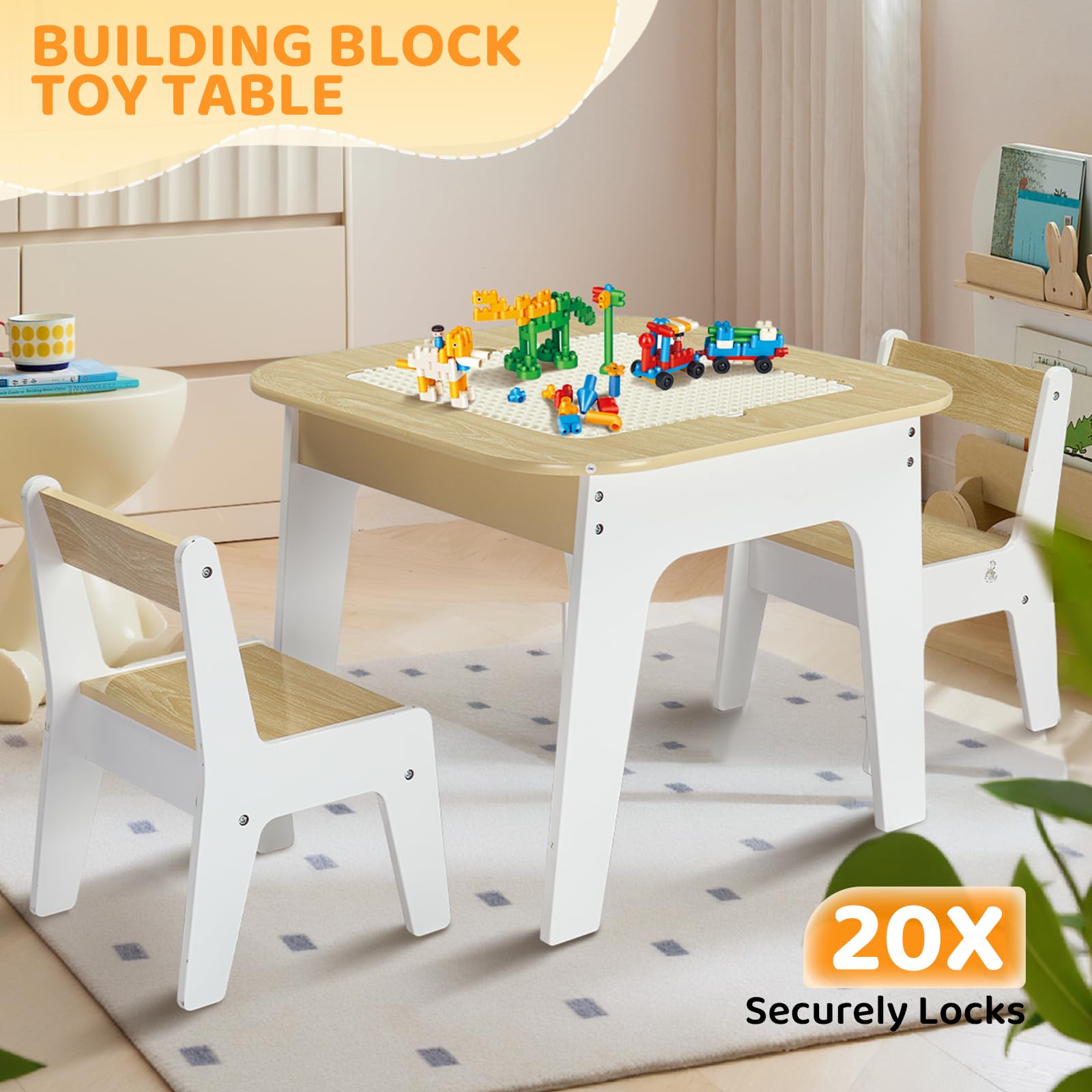 JOYMOR 5-in-1 Wooden Kids Table and Chairs Set