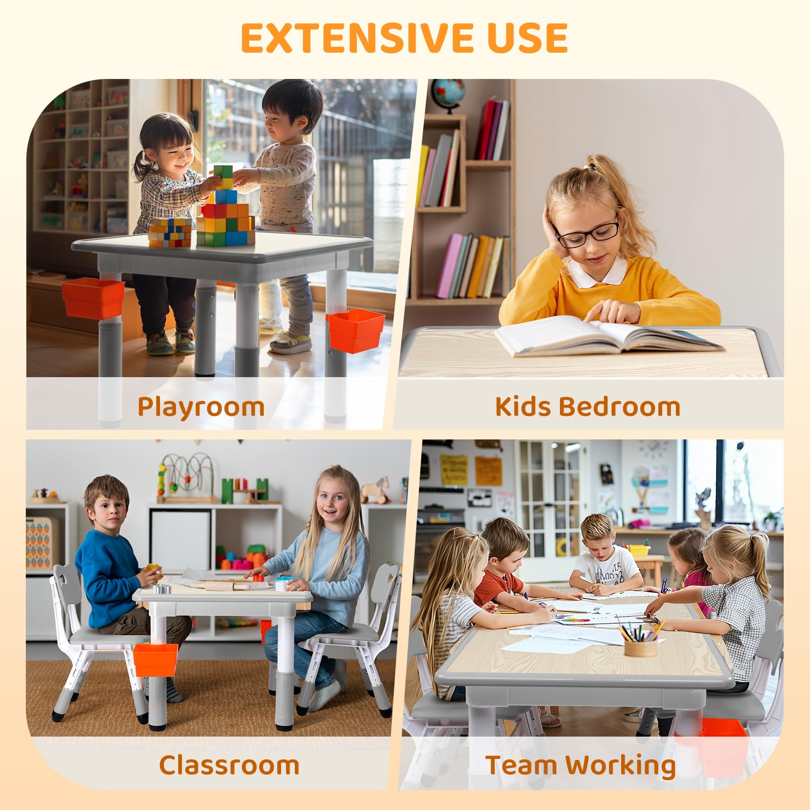 JOYMOR Kids Table and Chairs Set Height Adjustable Toddler Desktop