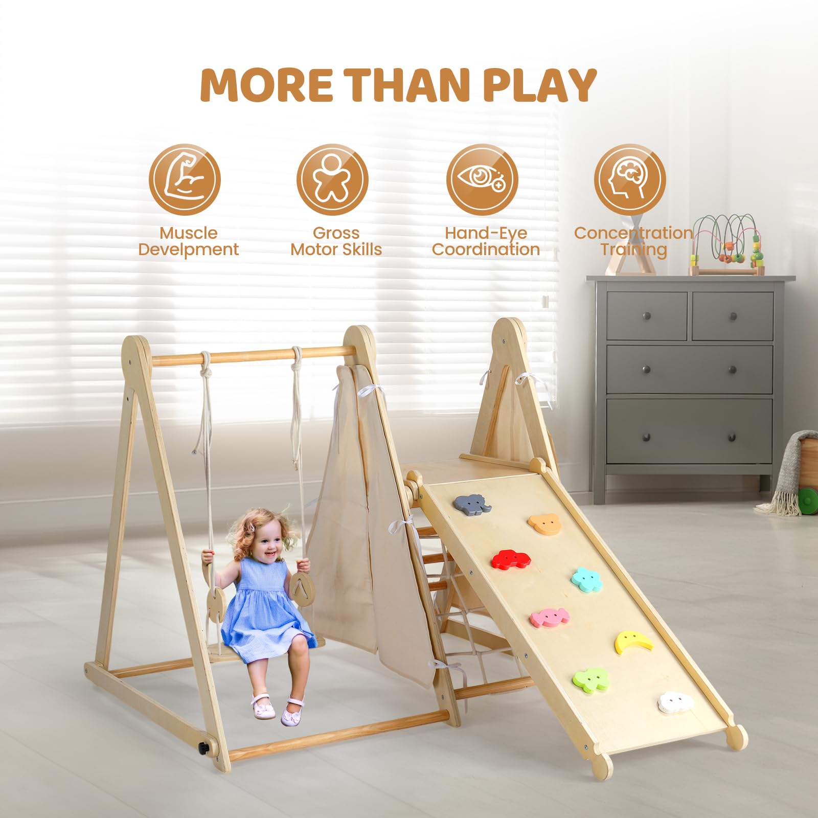 Joymor Wooden Pikler Triangle Set Montessori Climbing Adventure for Toddlers