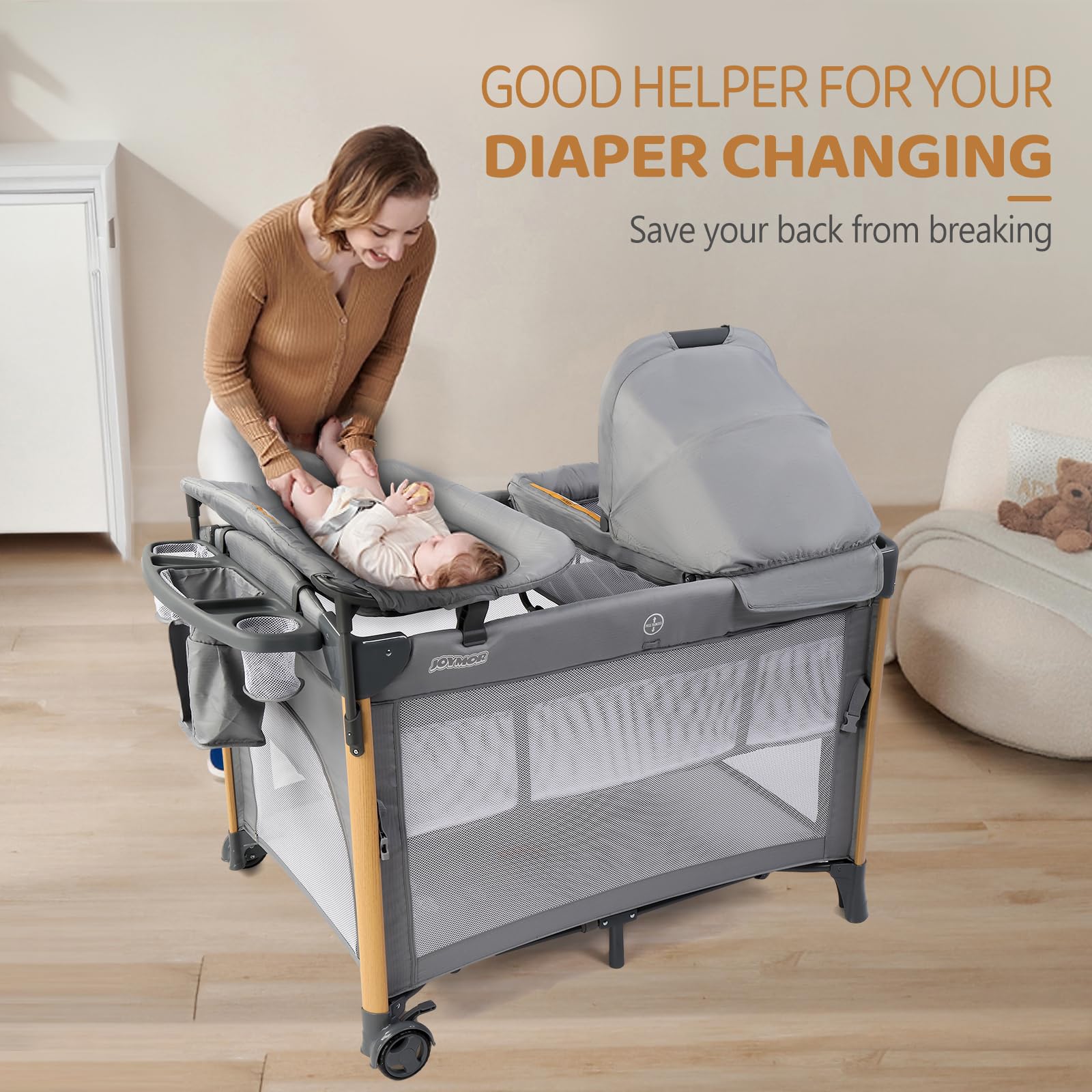 JOYMOR 7 in 1 Bassinet Bedside Crib All in One Nursery Center Baby Sleeper with Changing Table