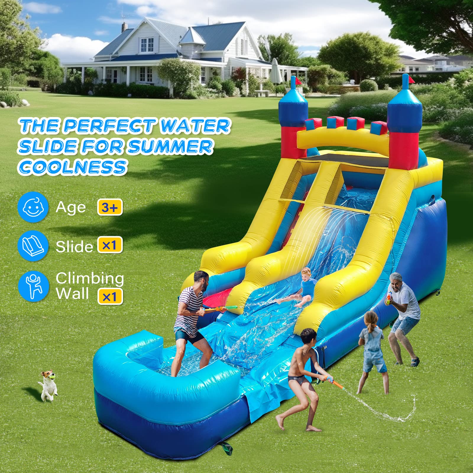 JOYMOR Commercial-Grade Inflatable Bounce House with Splash Pool and Slide