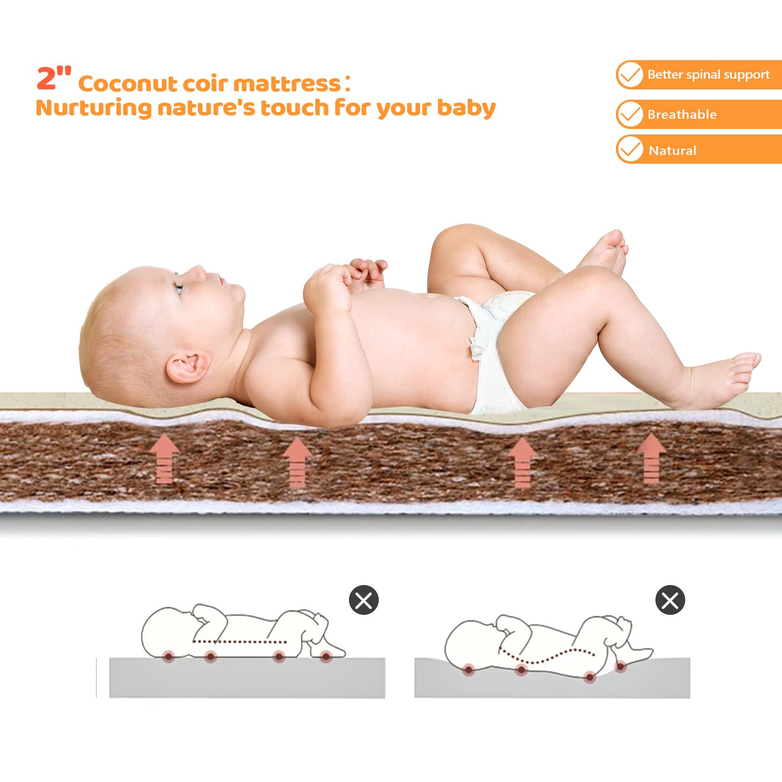 JOYMOR 8 in 1 Convertible Crib with Mattress Full Toddler Size Crib