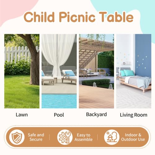 JOYMOR Kids Picnic Table Toddler Fir Wood Kids Outdoor Table and Chairs with Removable Umbrella