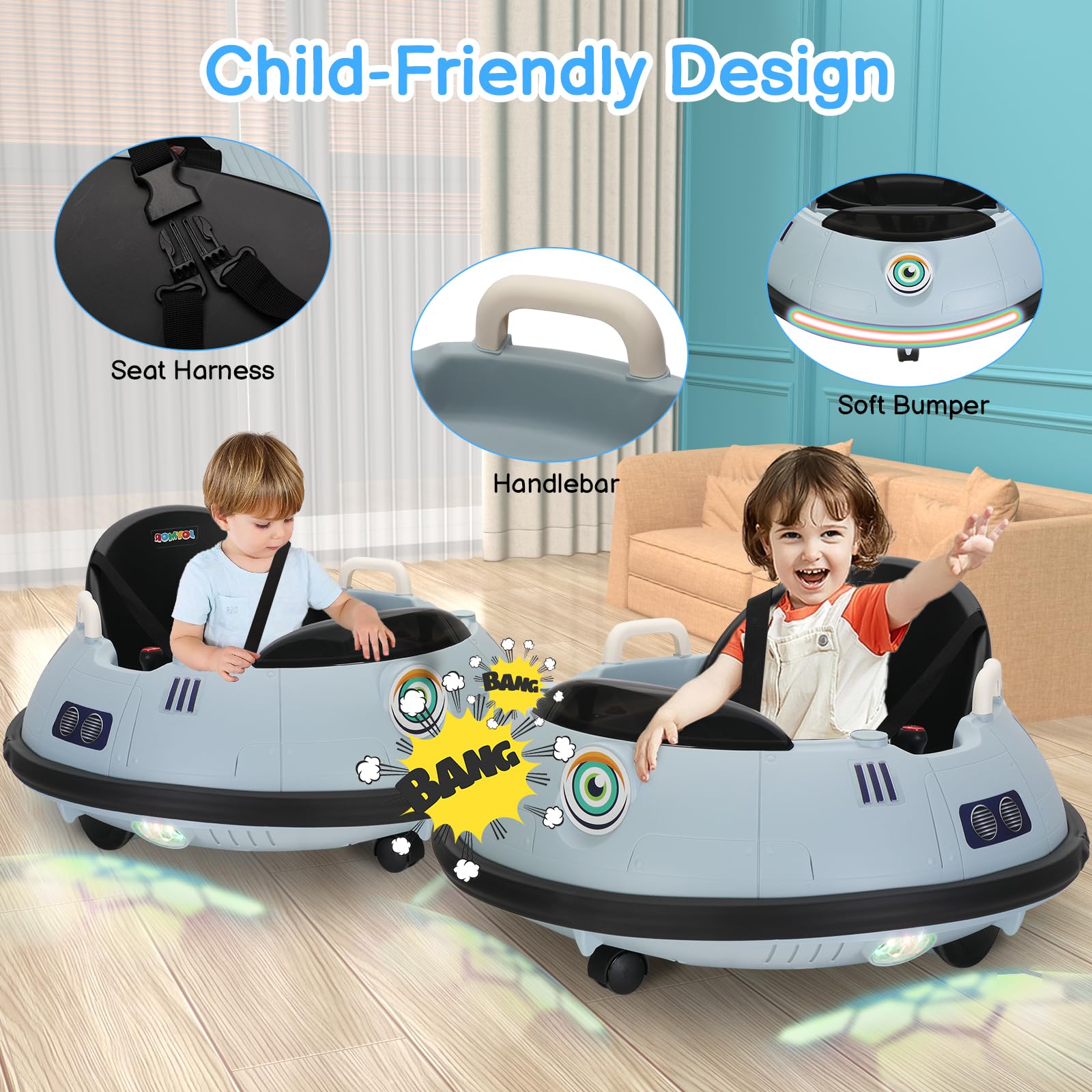 JOYMOR 12V Kids Electric Ride On Bumper Car 2 Speed w/Remote Control