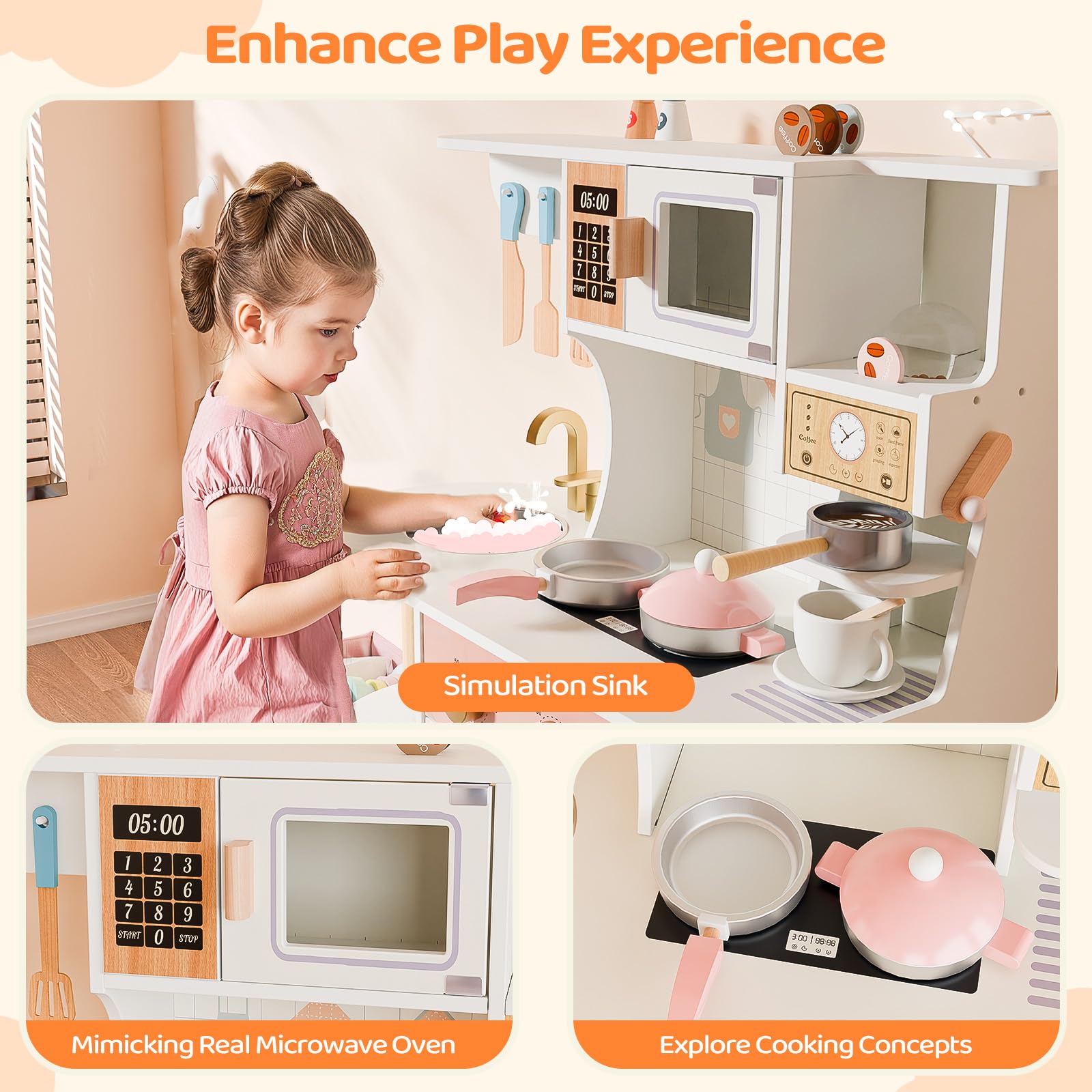 JOYMOR Kids Wooden Play Kitchen Set Modern Pretend Kitchen